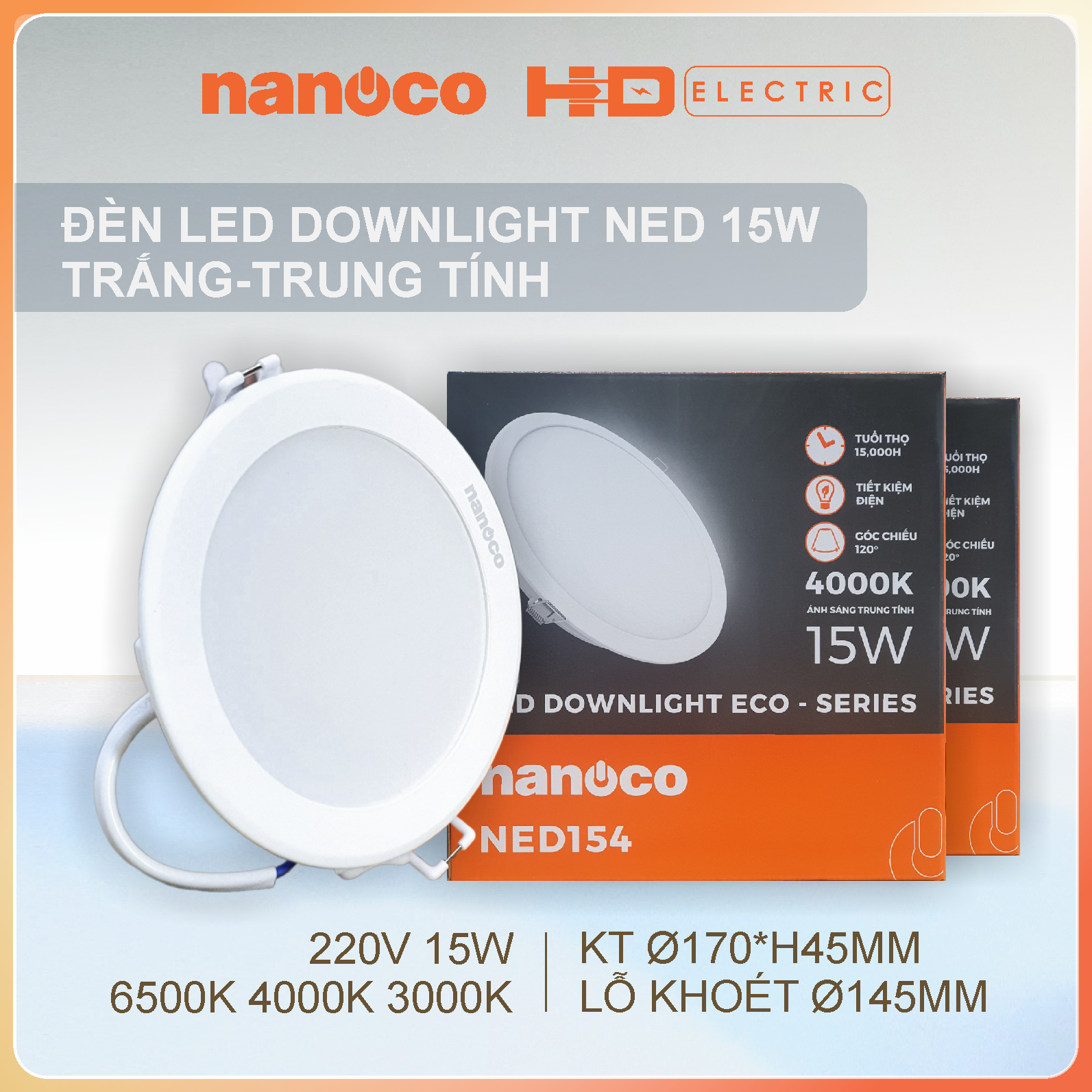 Đèn Led Downlight Âm trần Nanoco NED 7W 9W 12W 15W 18W 24W ánh sáng ...