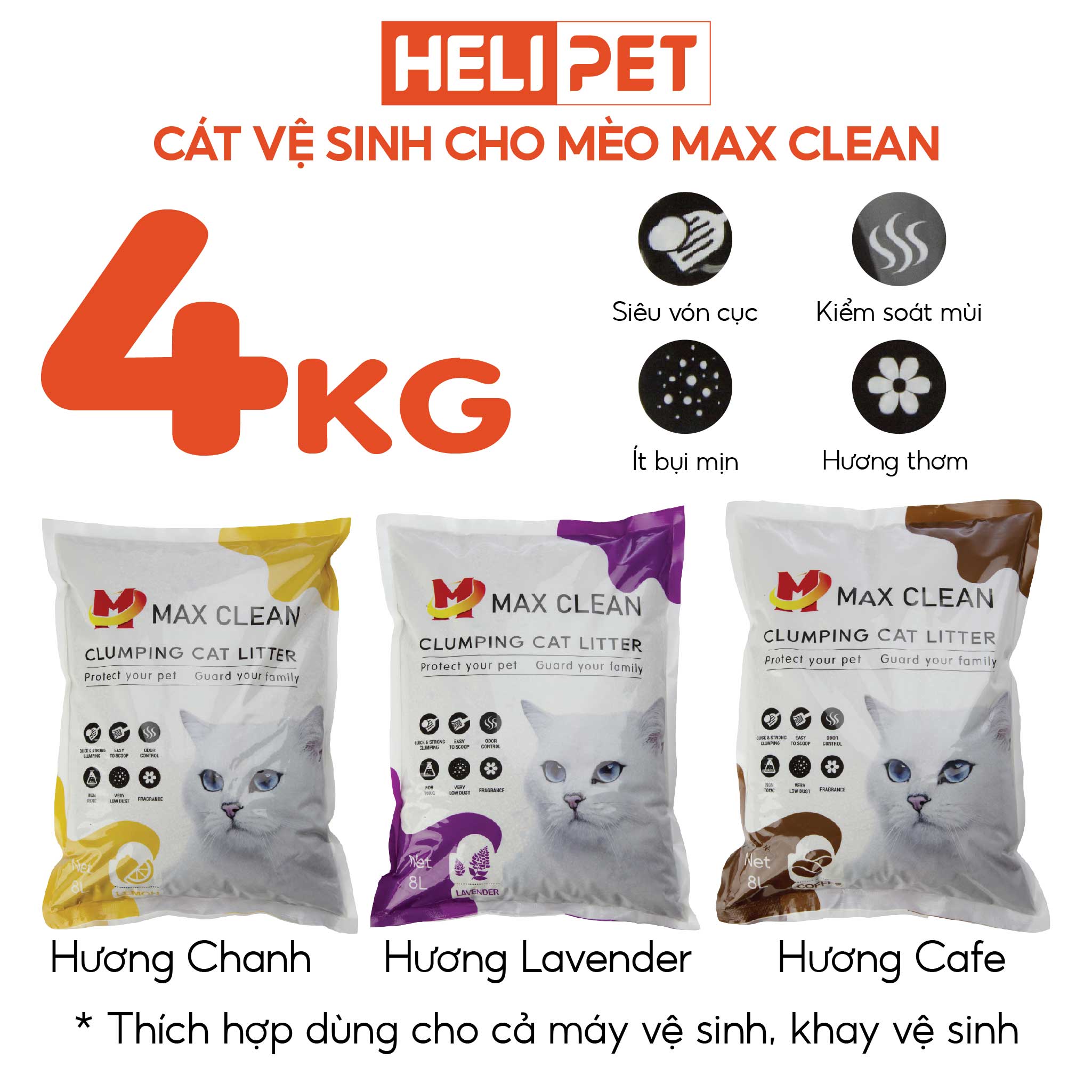 Mô tả Cát Vệ Sinh Dùng Cho Khay Vệ Sinh, Máy Vệ Sinh Cho Mèo Max Clean Hương Lavender 4Kg Siêu Vón Siêu Ít Bụi - 1