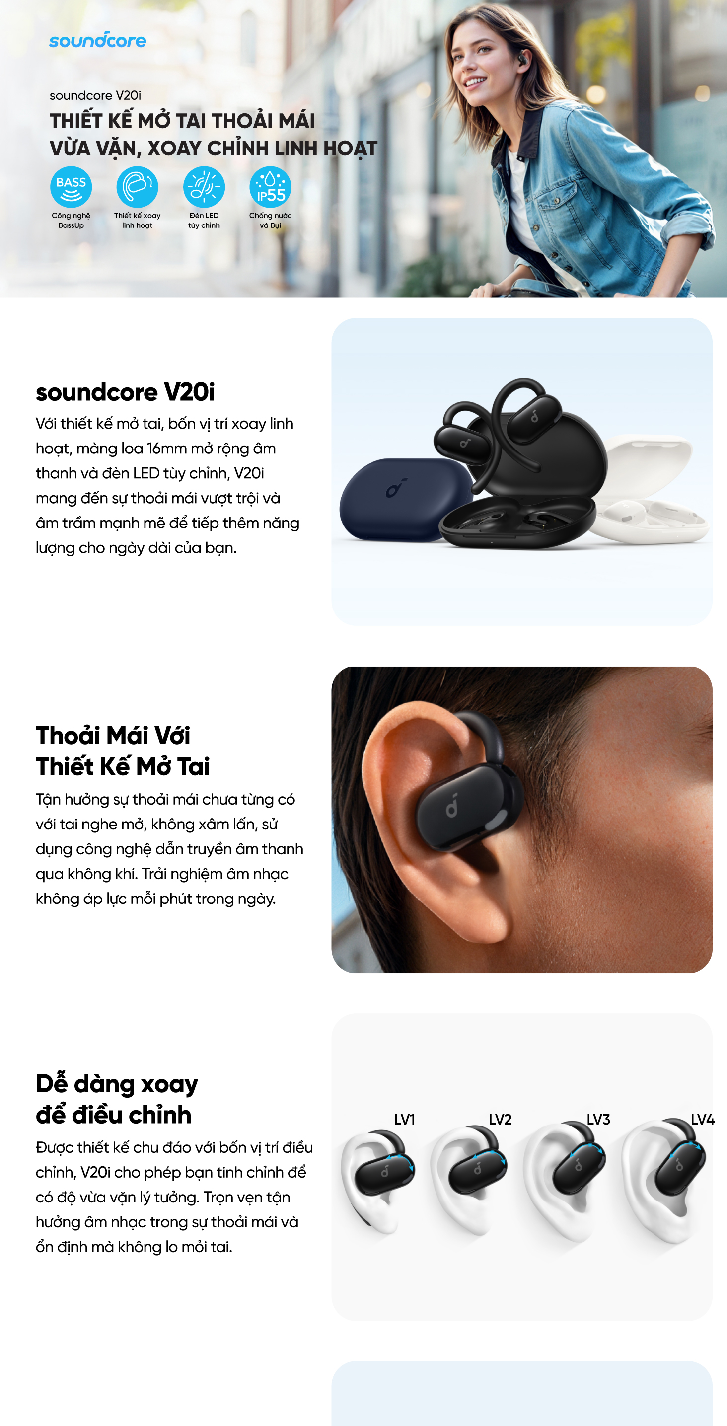 Mô tả Tai nghe bluetooth Open-Ear soundcore V20i thiết kế mở | Siêu gọn nhẹ | Chống nước và bụi IP55 - 1