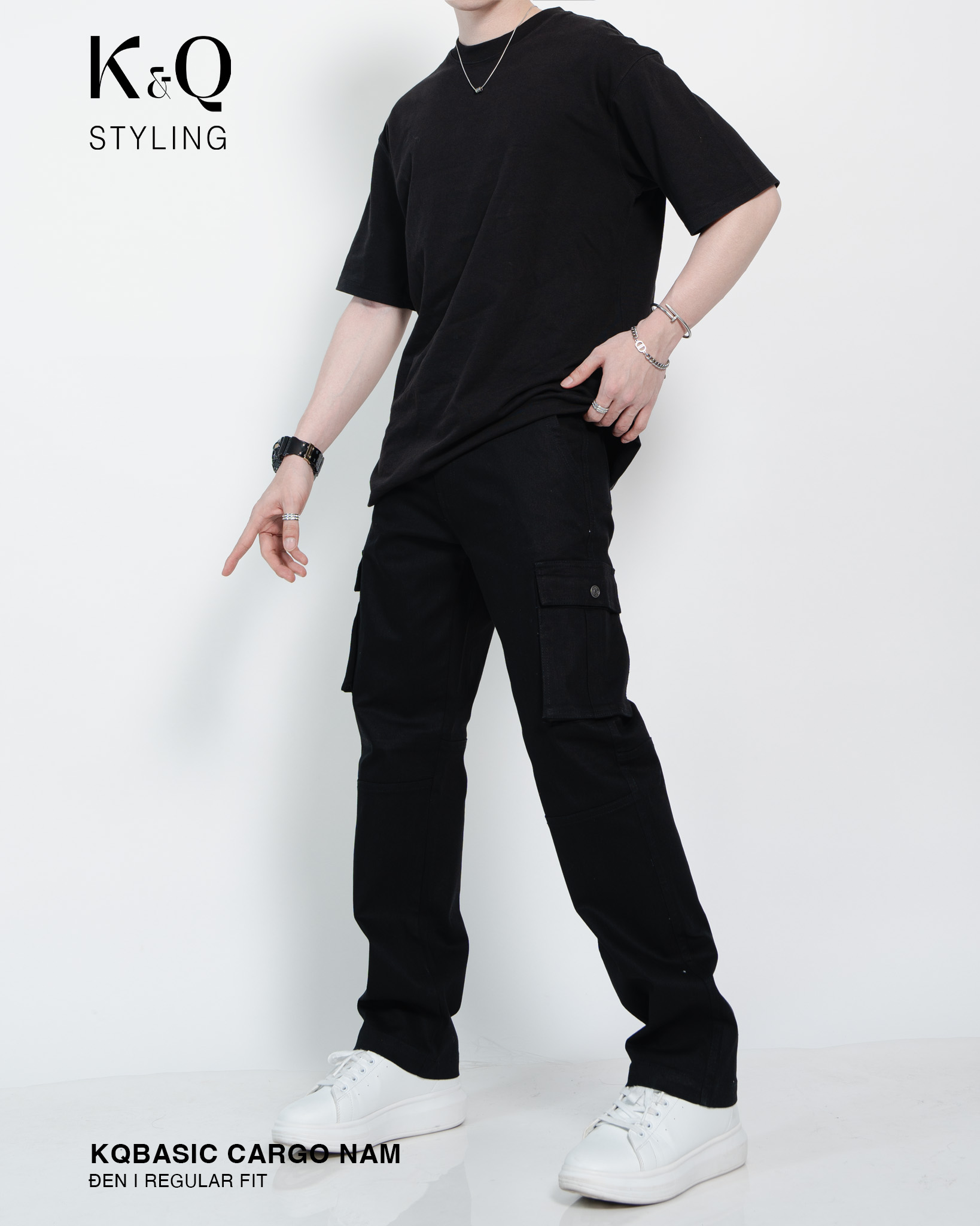 Mô tả Quần kaki nam túi hộp ống đứng kiểu cargo KQSTYLING form relaxed fit cotton premium đen - 2