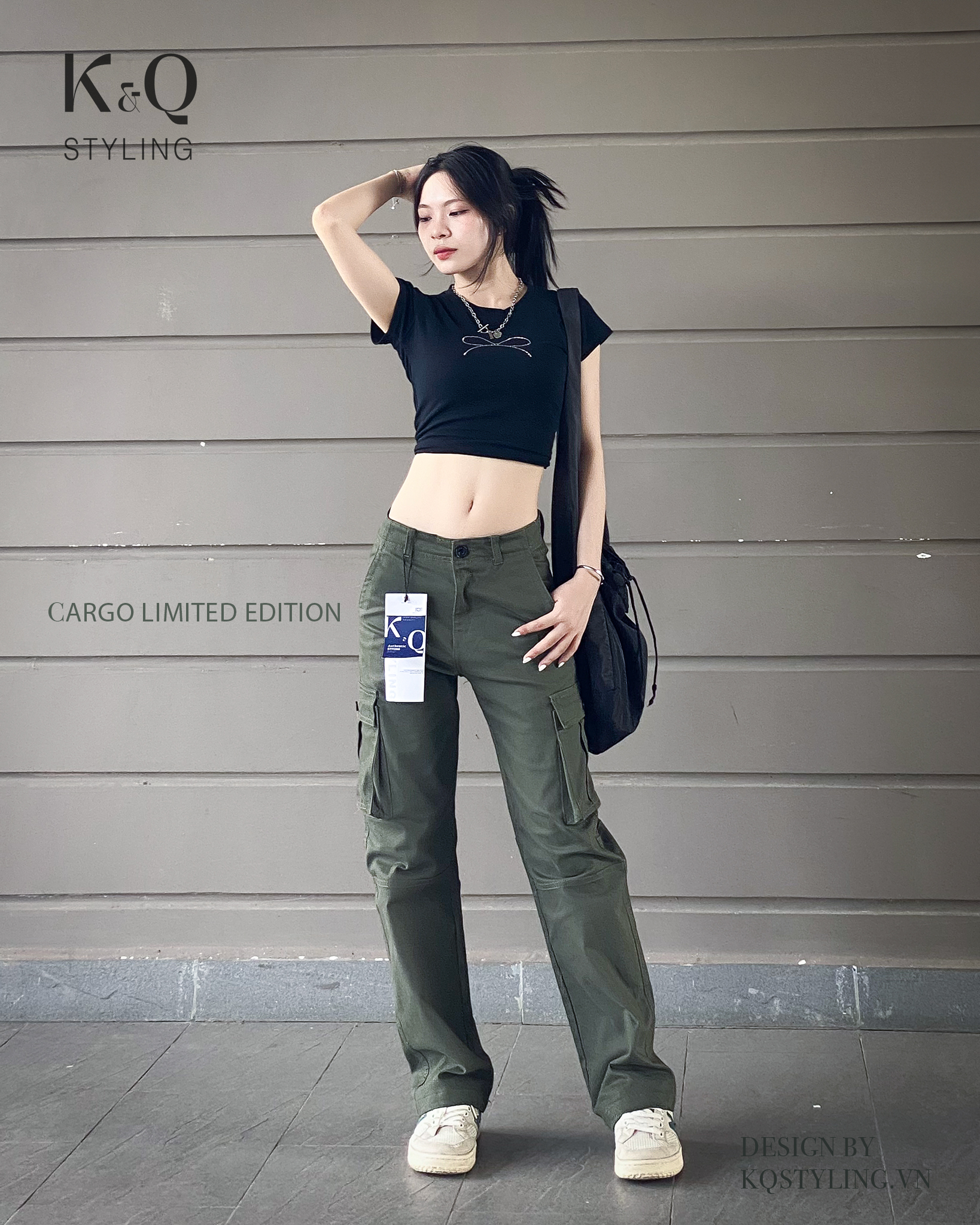 Mô tả Quần kaki túi hộp nữ ống suông kiểu cargo KQSTYLING kaki co giãn mềm mịn form rộng vừa premium - 2