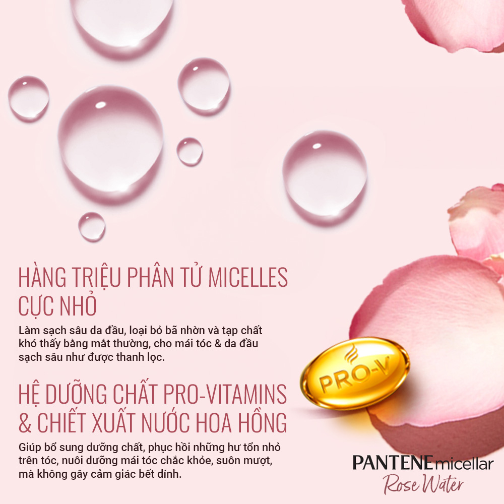 Mô tả Combo Dầu Gội Và Dầu Xả PANTENE Micellar Hoa Hồng/ Tảo Biển / Hoa Súng - Chai 530ML x2 - 2