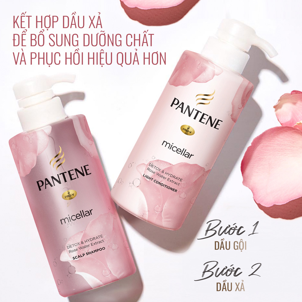 Mô tả Combo Dầu Gội Và Dầu Xả PANTENE Micellar Hoa Hồng/ Tảo Biển / Hoa Súng - Chai 530ML x2 - 6