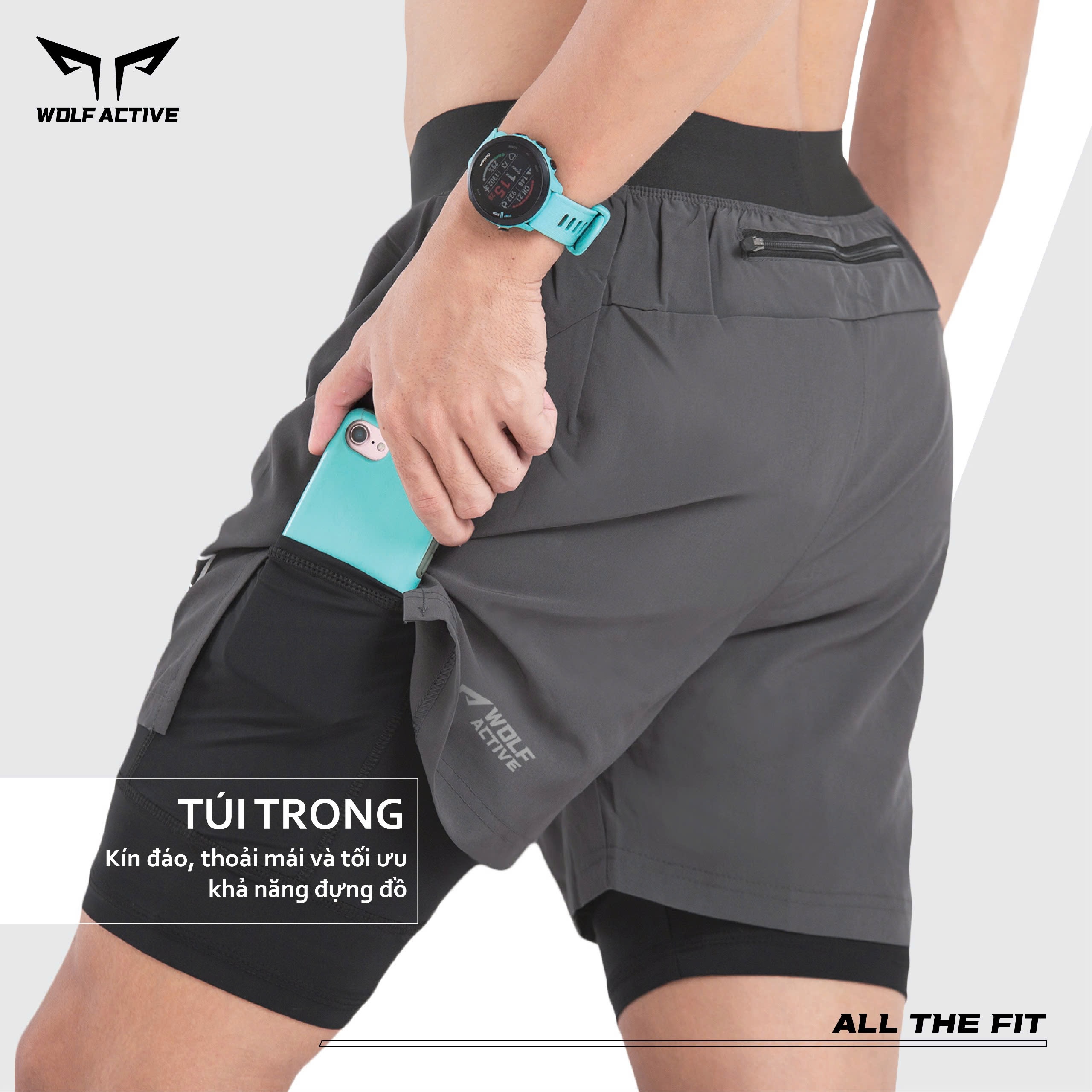 Quần chạy bộ 5 túi đựng điện thoại