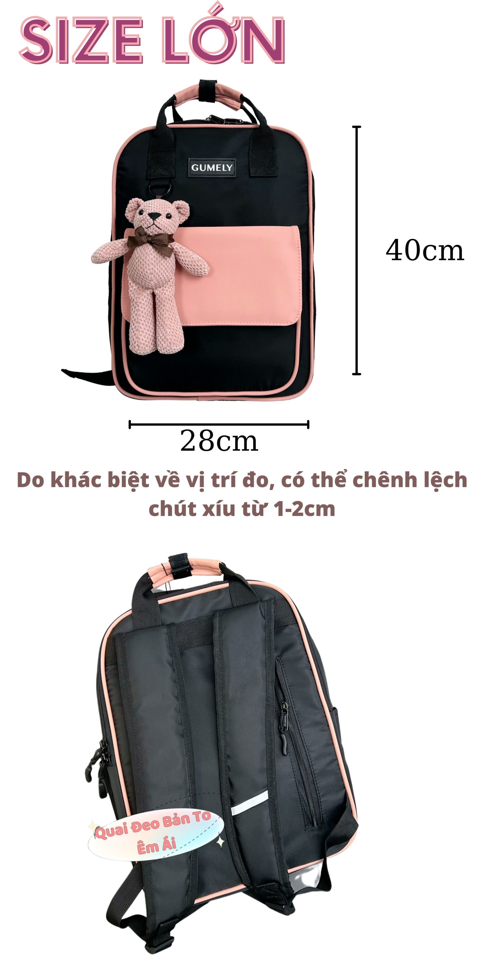 Mô tả Balo Black Pink đẹp đi học, làm gọn nhẹ nhiều ngăn size to để laptop 14 15.5 inch Gumely GU09 ViAnh - 2