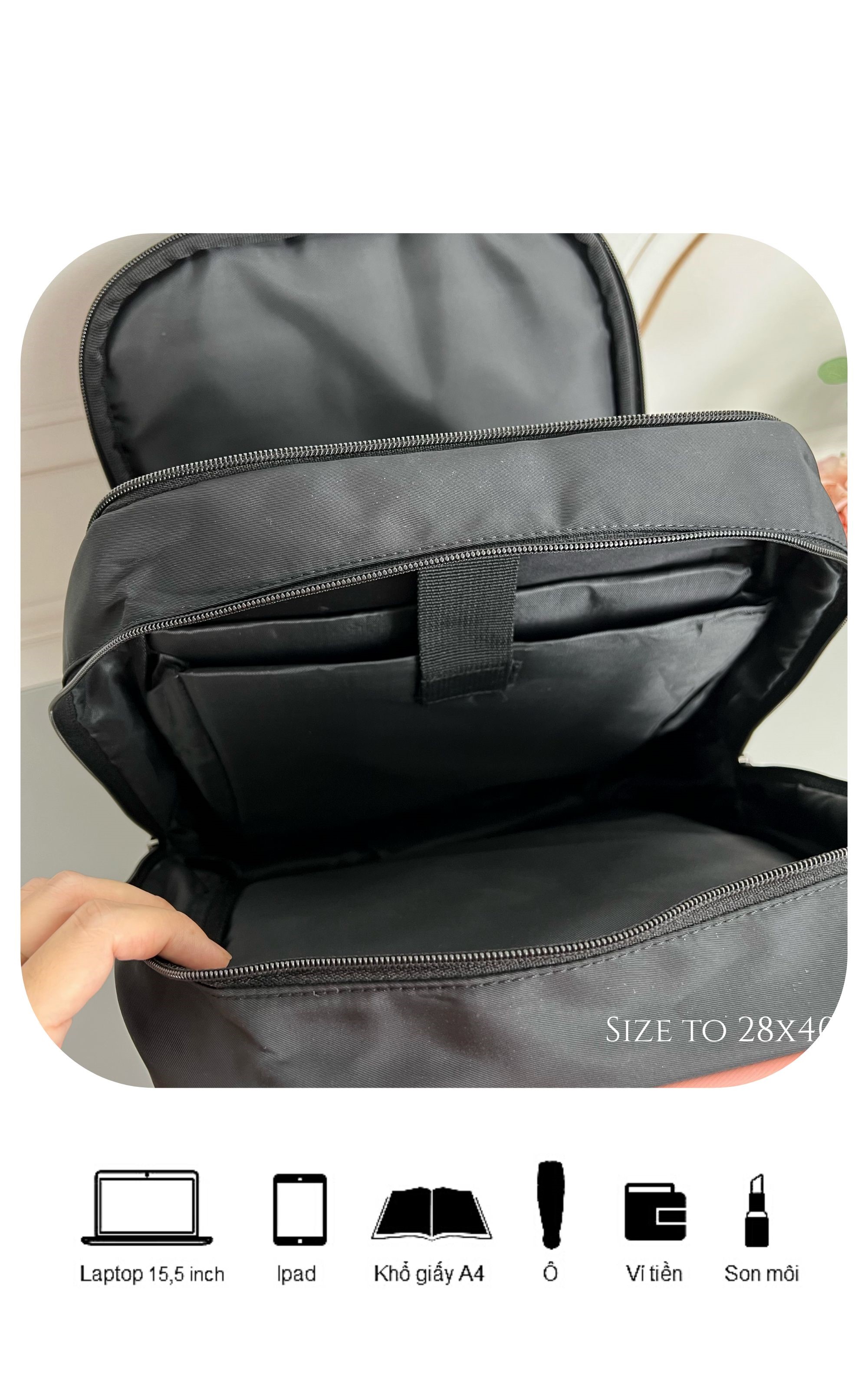 Mô tả Balo Black Pink đẹp đi học, làm gọn nhẹ nhiều ngăn size to để laptop 14 15.5 inch Gumely GU09 ViAnh - 3