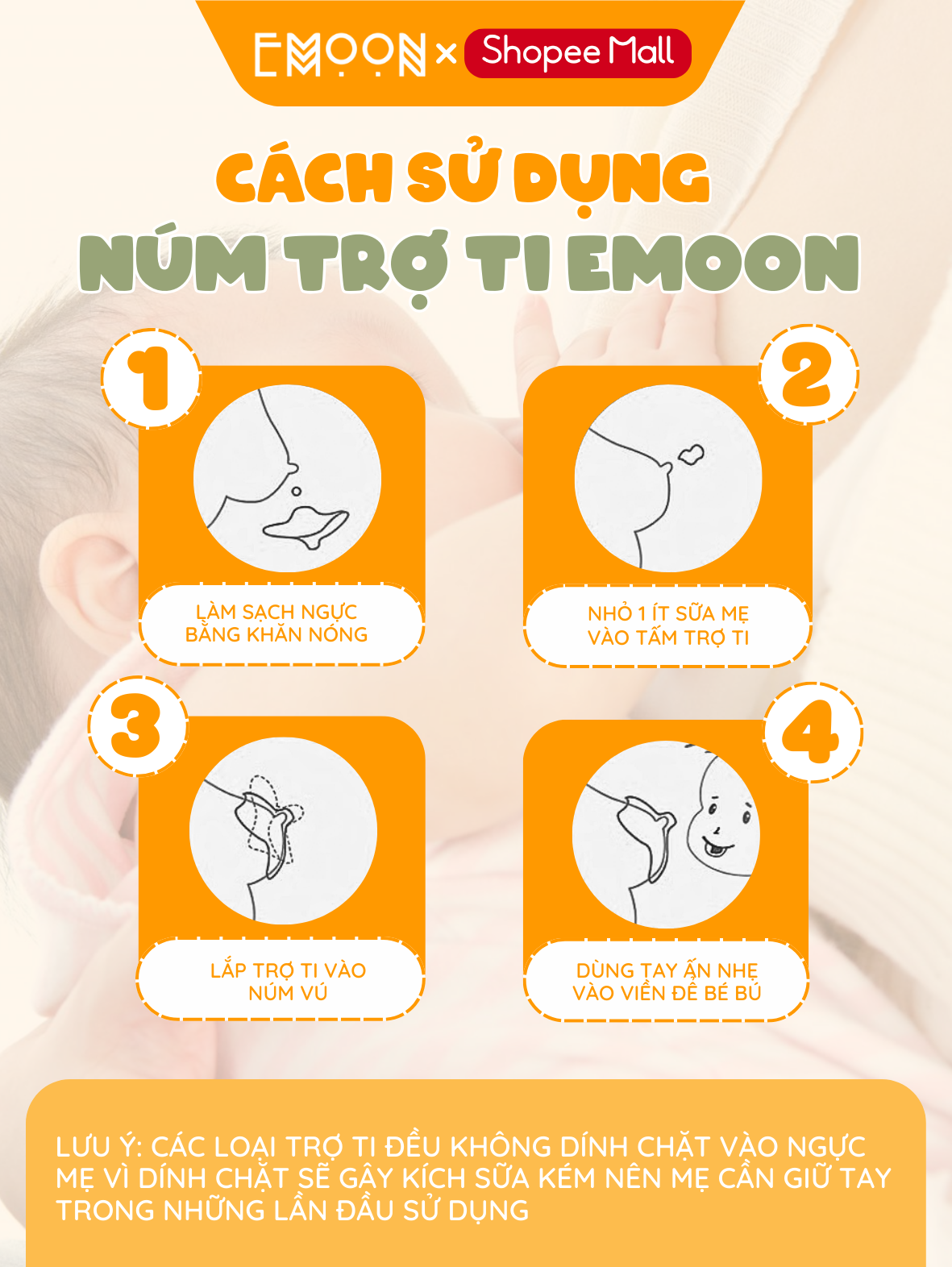 Núm trợ ti Emoon Silicone co giãn mềm mại hỗ trợ bảo vệ đầu ngực cho mẹ ...