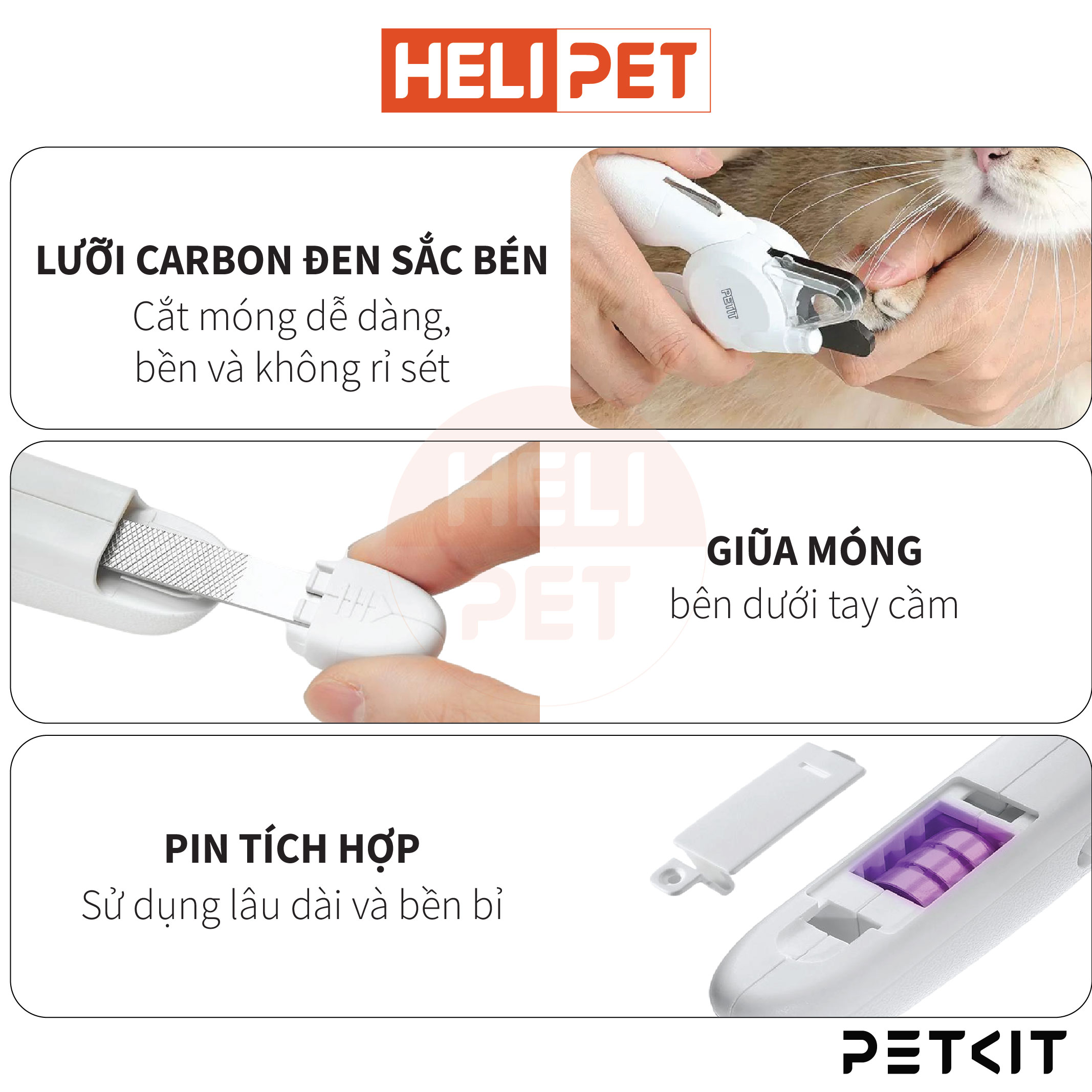 Mô tả Kìm Cắt, Bấm Móng Chó Mèo Có Đèn Led PETKIT Pro - HeLiPet - 5