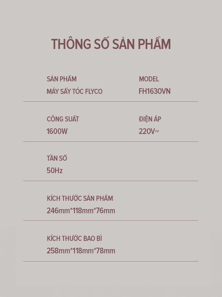 Mô tả Máy Sấy Tóc Ion Âm Flyco FH1630VN Công Suất Lớn 1600W Sấy Nóng và Mát Bảo Vệ Tóc - Chính Hãng - 8