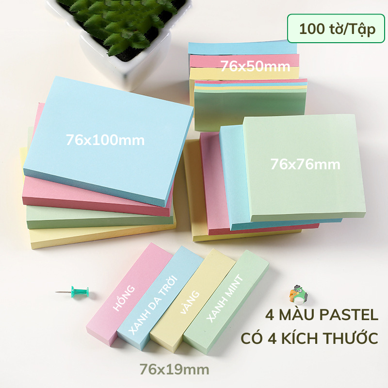 Set 100 tờ giấy note ghi chú Pkbeoshop giấy nhớ sticky màu pastel ...