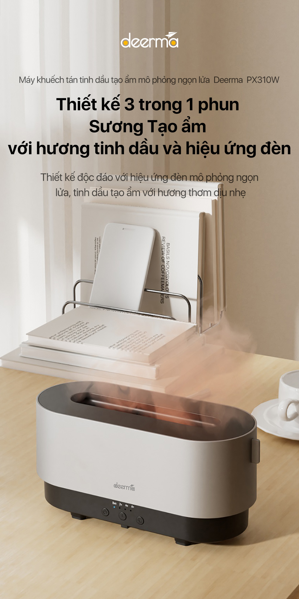 Mô tả Máy khuếch tán tinh dầu Deerma PX310W thiết kế 3 trong 1 với hiệu ứng đèn mô phỏng thông minh - Bảo hành 12 tháng - 1
