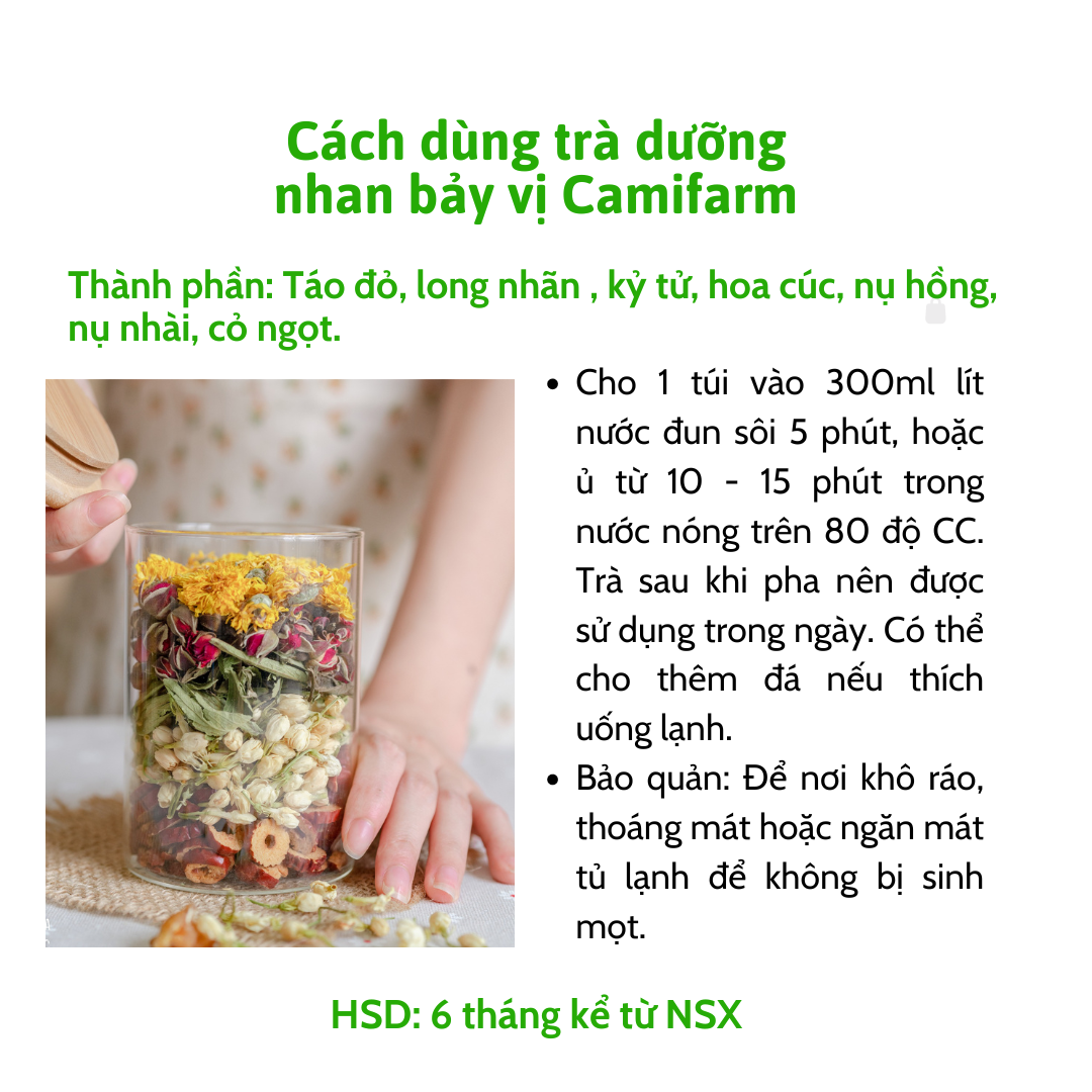 Mô tả Trà Thảo Mộc, Trà Dưỡng Nhan, Trà Thanh Nhiệt Camifarm Hộp 30 Gói Đẹp Da, An Thần Dễ Ngủ, Thanh Nhiệt, Thon Gọn Dáng - 2