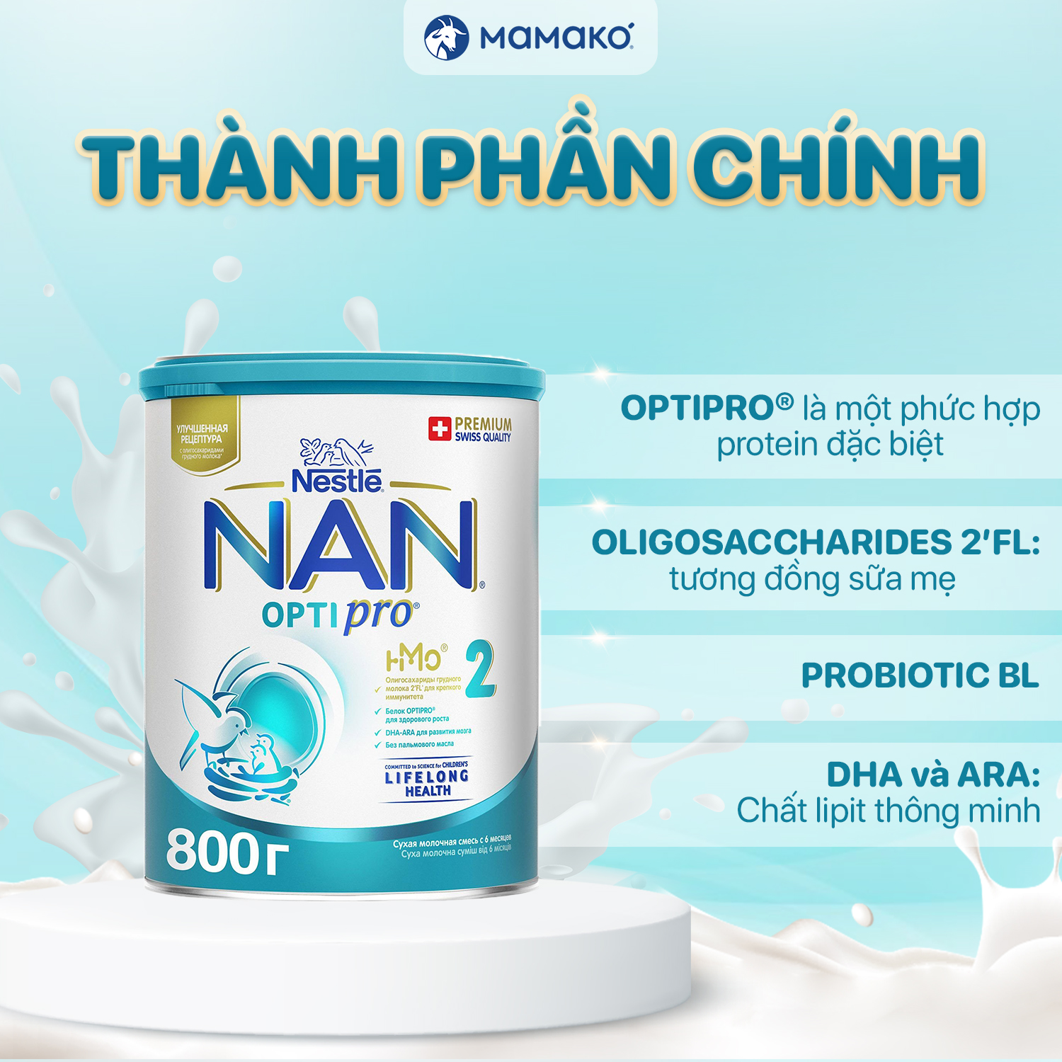 Mô tả COMBO 6 Sữa Nan Nga HMO Optipro Số 2 Mamako Bổ Sung Dinh Dưỡng Cho Bé 6-12M Hộp 800g - 3