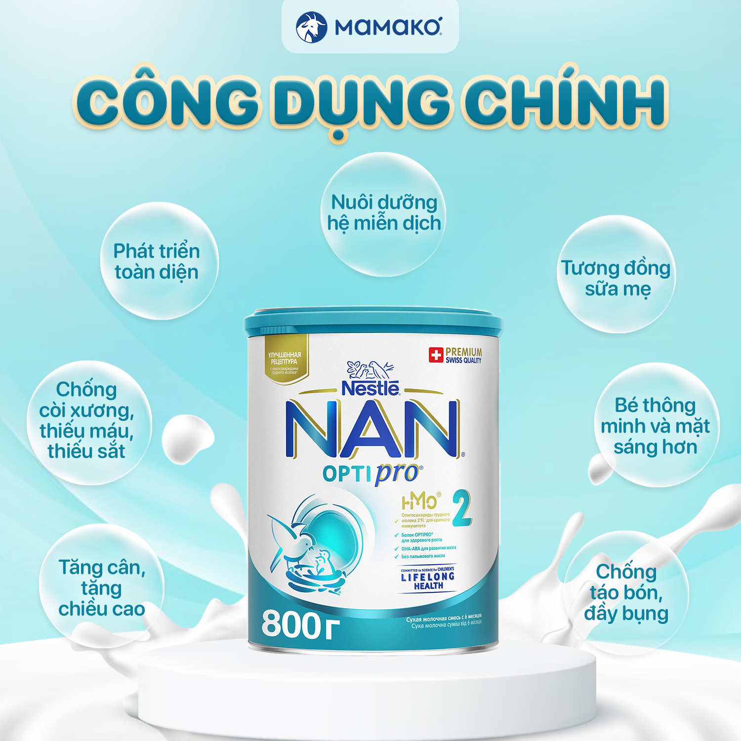 Mô tả COMBO 6 Sữa Nan Nga HMO Optipro Số 2 Mamako Bổ Sung Dinh Dưỡng Cho Bé 6-12M Hộp 800g - 2