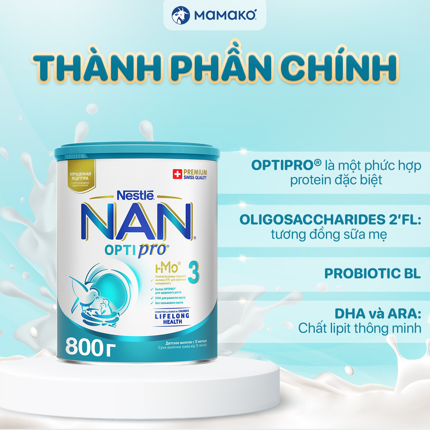 Mô tả COMBO 6 NAN 3 Sữa Nan Nga HMO Optipro Số 3 Mamako Bổ Sung Dinh Dưỡng Cho Bé 12-36M Hộp 800g - 3