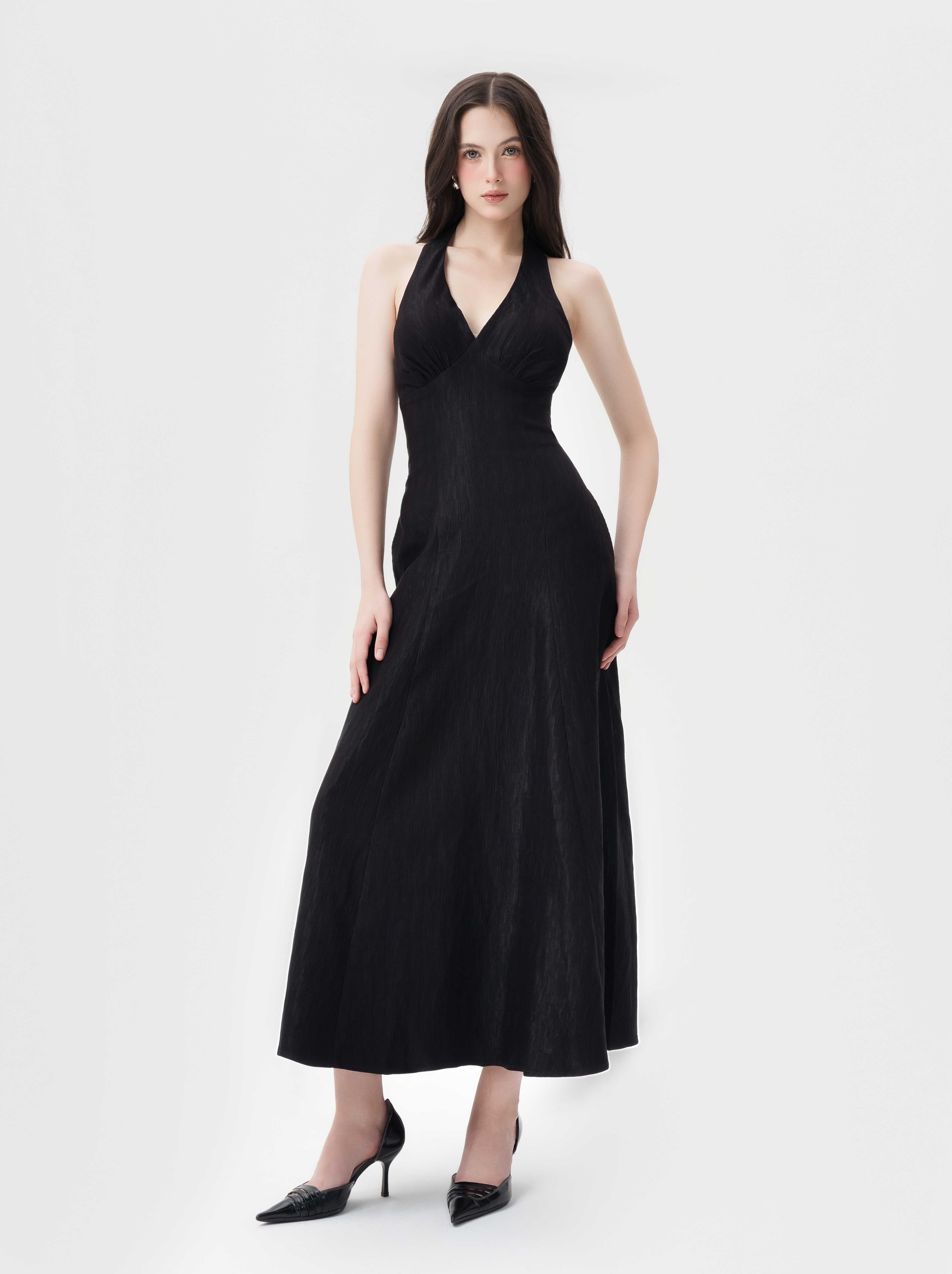 Mô tả RECHIC Đầm dài Carla cổ yếm V chiết eo dáng xòe hở lưng sang trọng - 6
