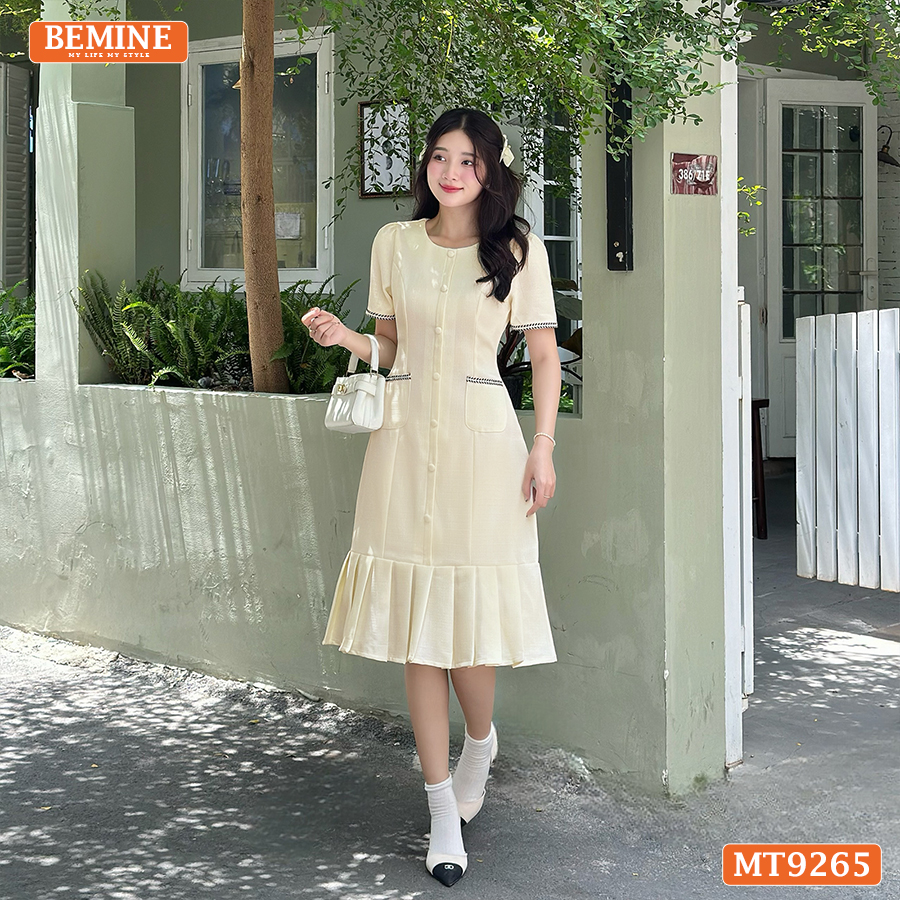 Mô tả Đầm thiết kế cổ tròn đính nút dáng đuôi cá có xếp ly BEMINE MT9265 - 4