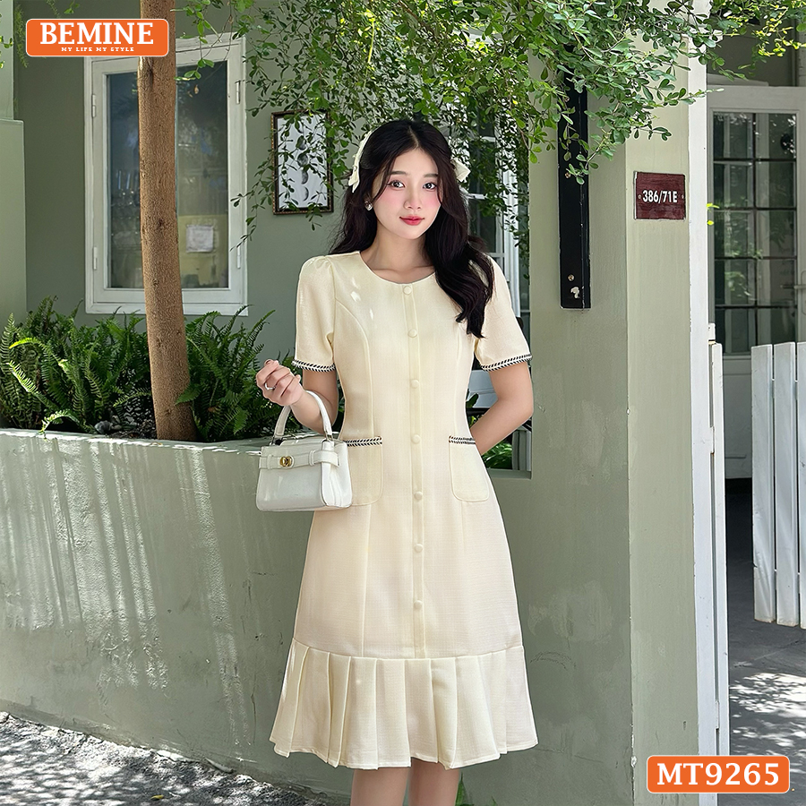 Mô tả Đầm thiết kế cổ tròn đính nút dáng đuôi cá có xếp ly BEMINE MT9265 - 5