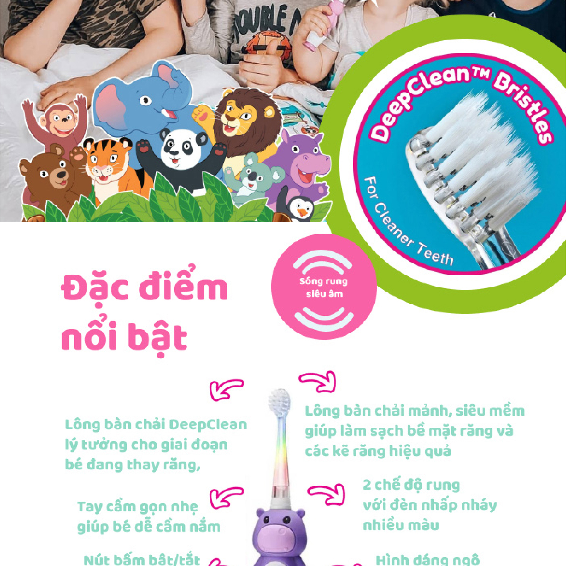 Mô tả Brush-Baby Bàn chải điện sóng âm WildOnes kèm sạc, 2 chế độ làm sạch răng an toàn và hiệu quả cho bé (0 - 10 tuổi) - 2