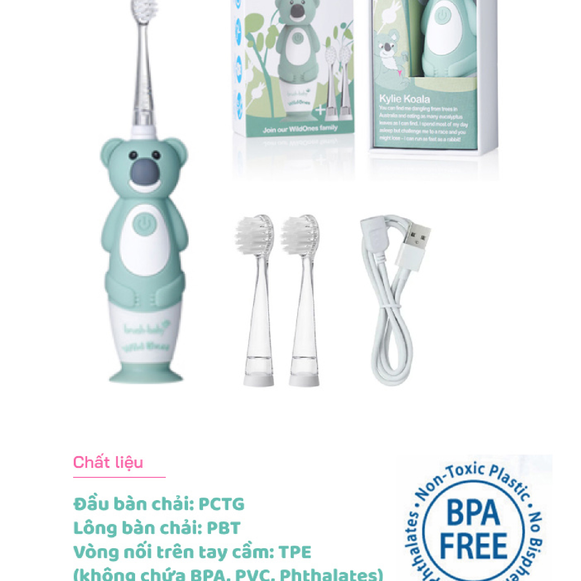 Mô tả Brush-Baby Bàn chải điện sóng âm WildOnes kèm sạc, 2 chế độ làm sạch răng an toàn và hiệu quả cho bé (0 - 10 tuổi) - 5