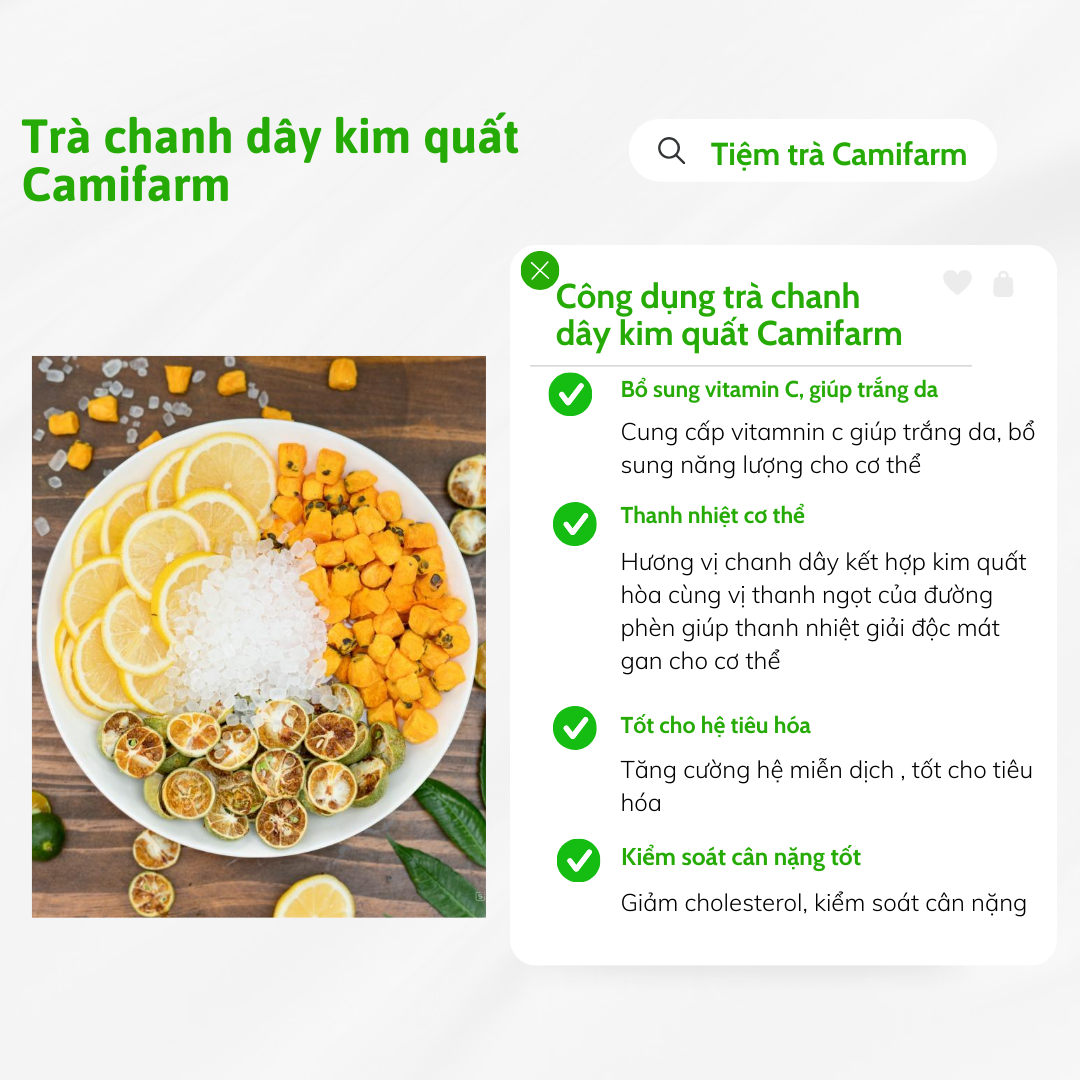 Mô tả Trà detox trái cây chanh dây kim quất trắng da Camifarm, thanh nhiệt cơ thể, bổ sung vitamin C - 1