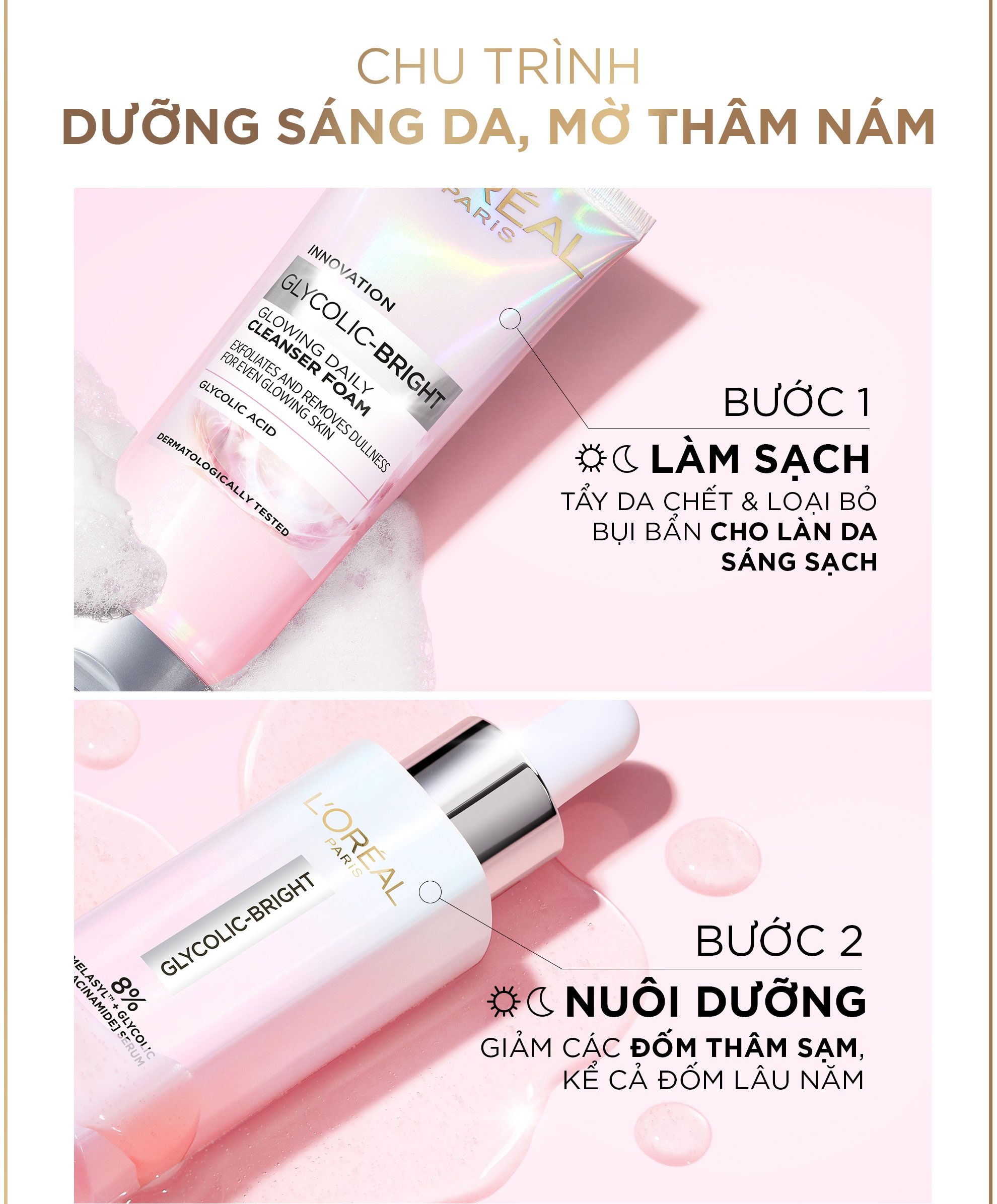 Mô tả Bộ Serum Glycolic Melasyl 8% [Melasyl+Glycolic+Niacinamide] 30ml & Kem dưỡng ngày đêm mờ thâm nám L'Oreal Paris Glycolic - 7