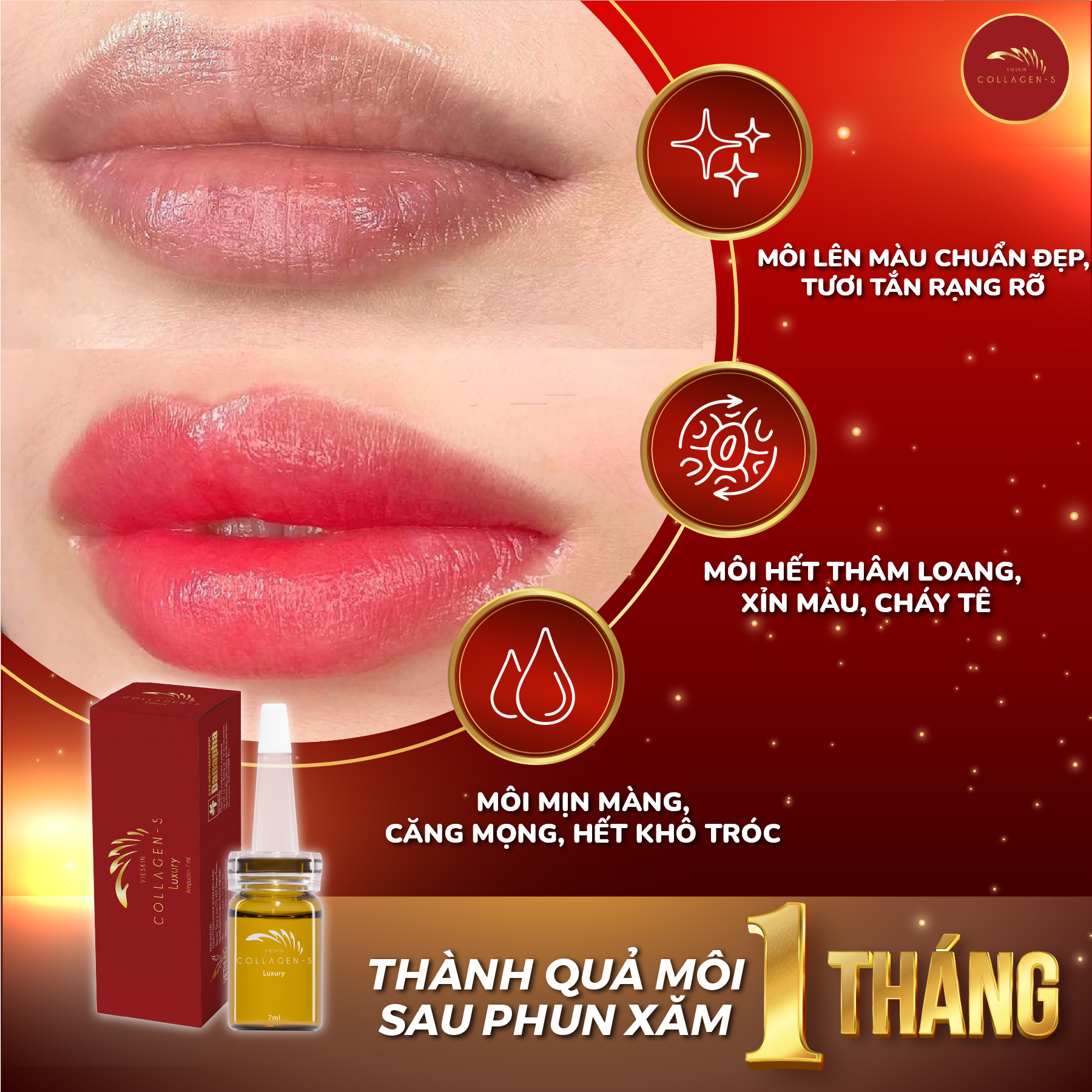 Mô tả Combo 3 Lọ Siêu Tinh Chất Vieskin Collagen Luxury Cao Cấp Dưỡng Kích Màu Môi Sau Phun Xăm Toàn Diện - 1