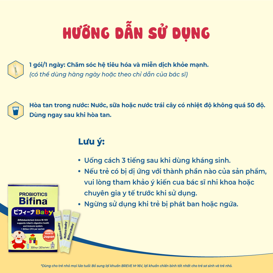 Mô tả Hỗ trợ ăn ngon, tăng đề kháng - Men vi sinh Bifina Baby Nhật Bản- Hộp 30 gói - 7