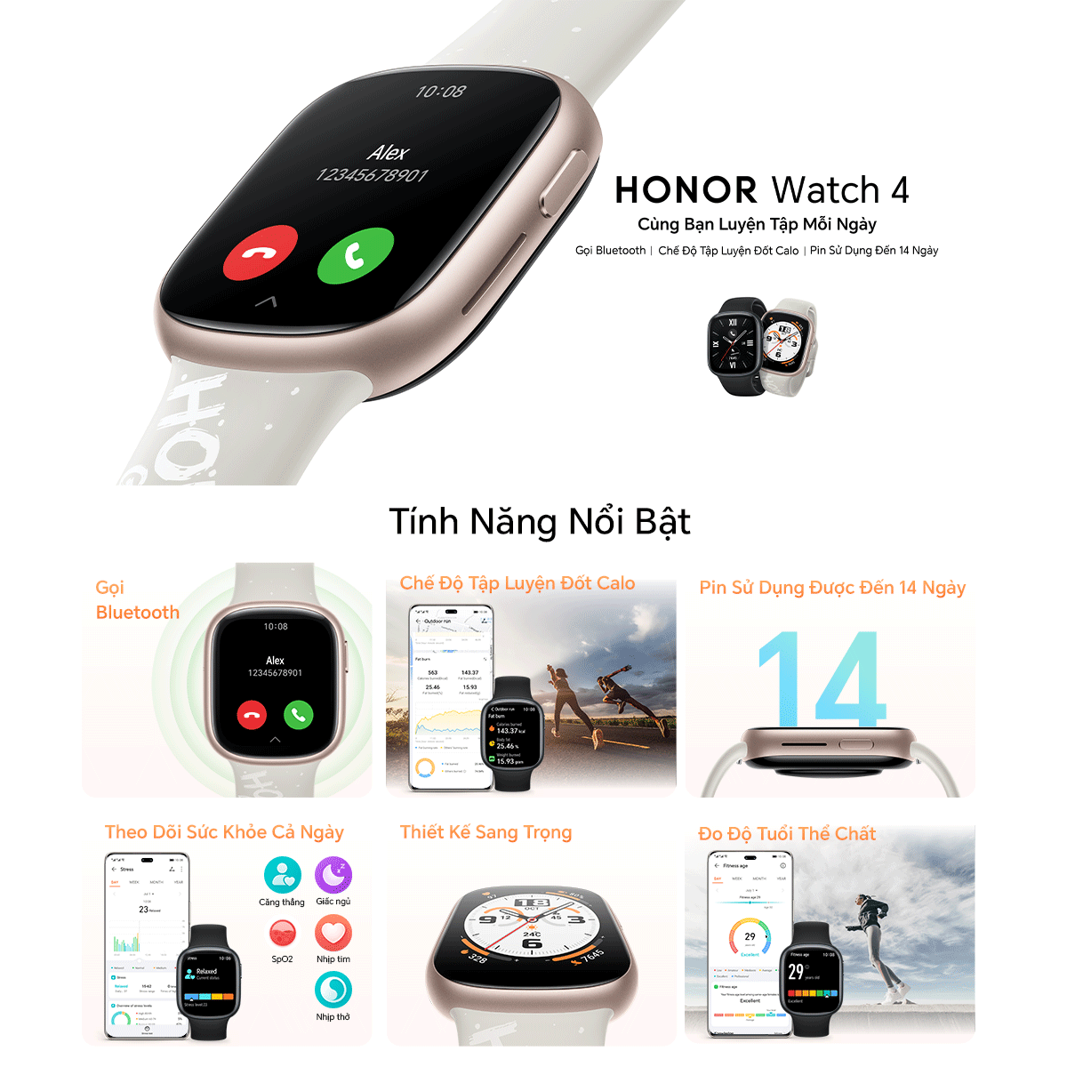Mô tả Đồng hồ thông minh HONOR Watch 4 | Màn hình 1.75" AMOLED, Pin 14 ngày, Nghe gọi | BH 12 Tháng - 1