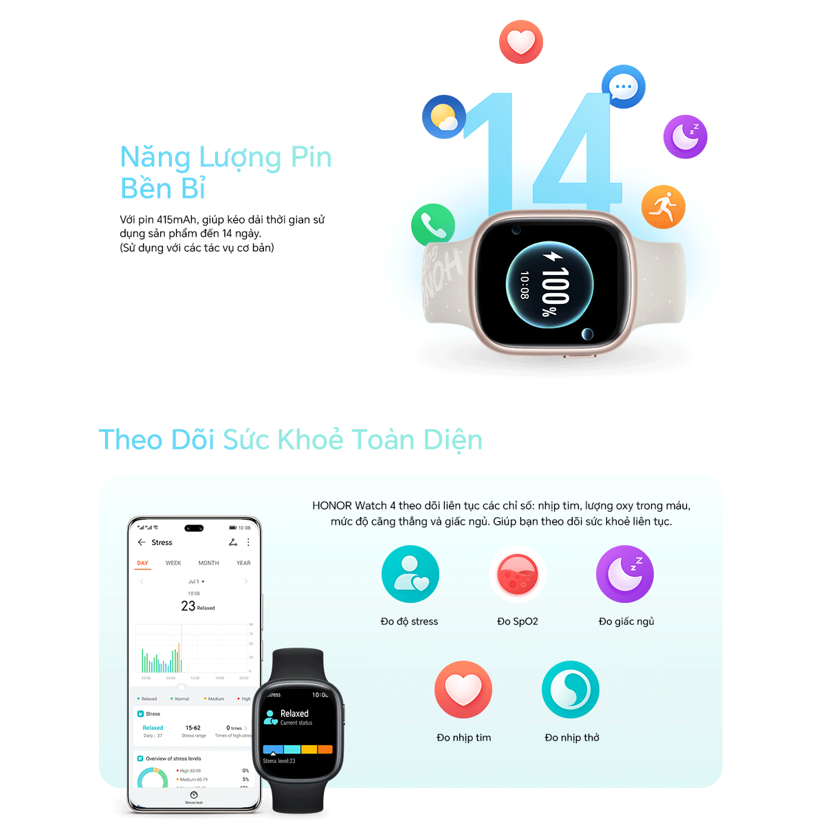 Mô tả Đồng hồ thông minh HONOR Watch 4 | Màn hình 1.75" AMOLED, Pin 14 ngày, Nghe gọi | BH 12 Tháng - 2