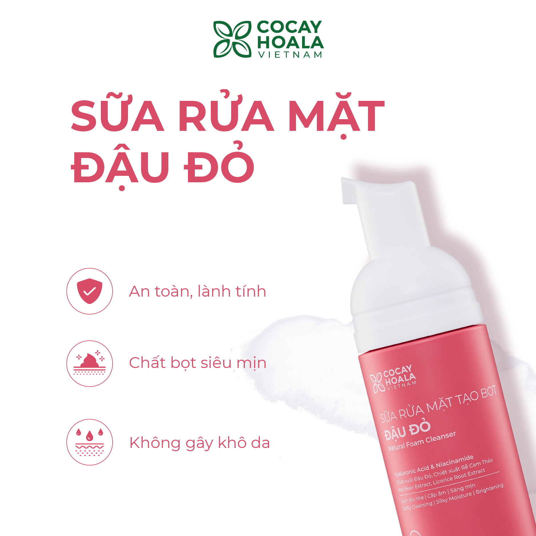 Mô tả Sữa Rửa Mặt Tạo Bọt Đậu Đỏ Cỏ Cây Hoa Lá 150g Giúp Làm Sạch Dịu Nhẹ, Mềm Mại, Sáng Mịn - 2