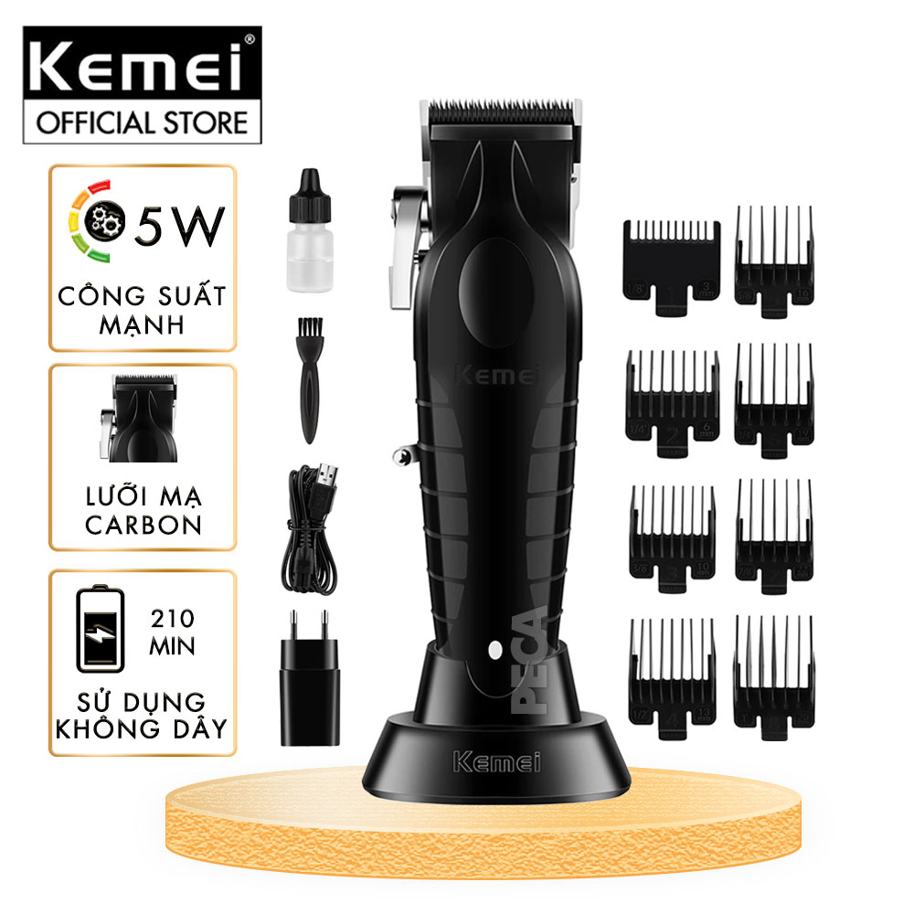 Mô tả Tông đơ cắt tóc chuyên nghiệp Kemei KM-2296 lưỡi cắt mạ carbon công suất mạnh mẽ 5W pin khỏe lithium - Chính hãng - 1