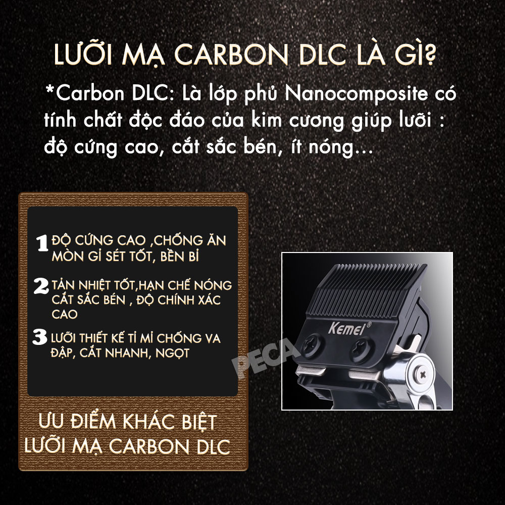 Mô tả Tông đơ cắt tóc chuyên nghiệp Kemei KM-2296 lưỡi cắt mạ carbon công suất mạnh mẽ 5W pin khỏe lithium - Chính hãng - 5