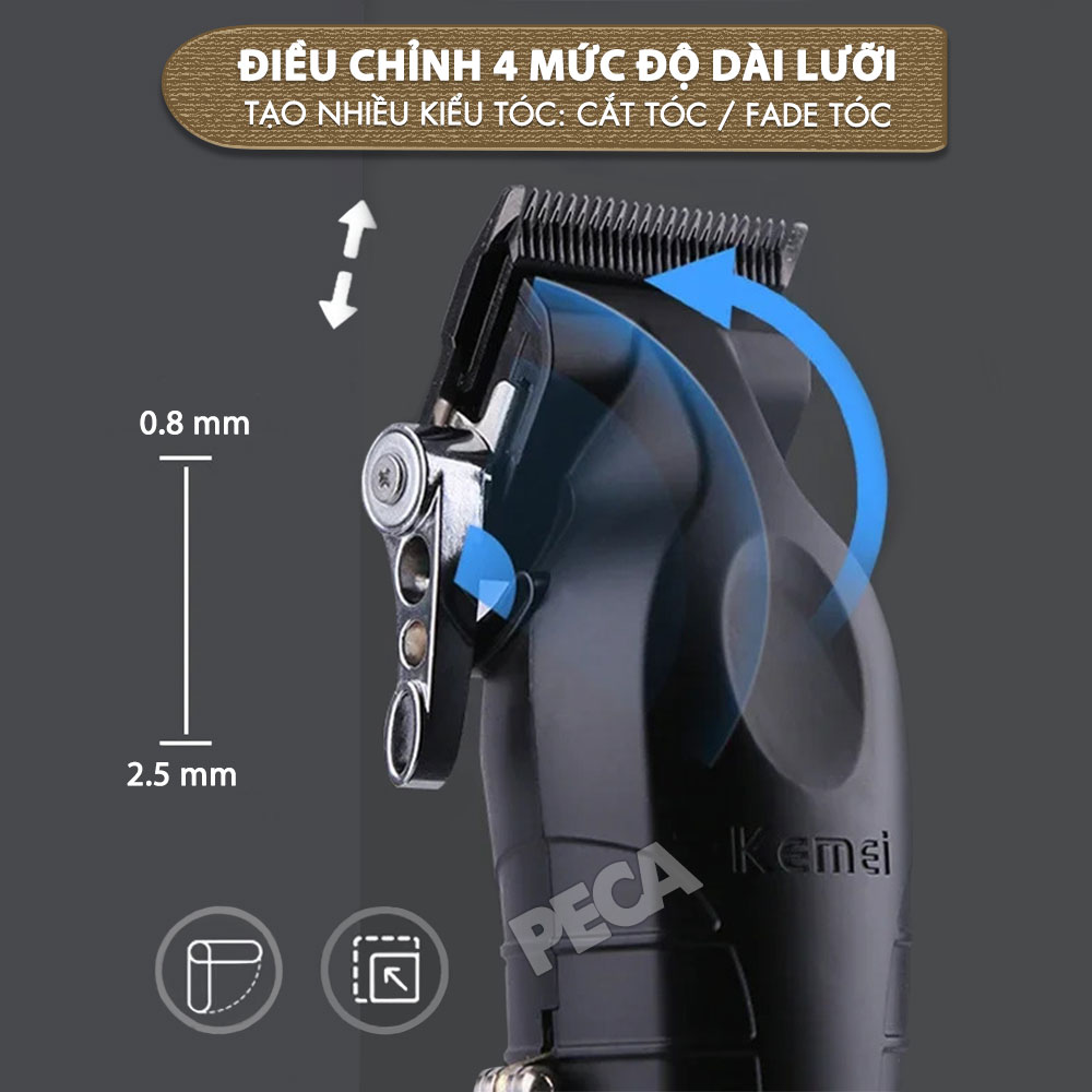 Mô tả Tông đơ cắt tóc chuyên nghiệp Kemei KM-2296 lưỡi cắt mạ carbon công suất mạnh mẽ 5W pin khỏe lithium - Chính hãng - 6