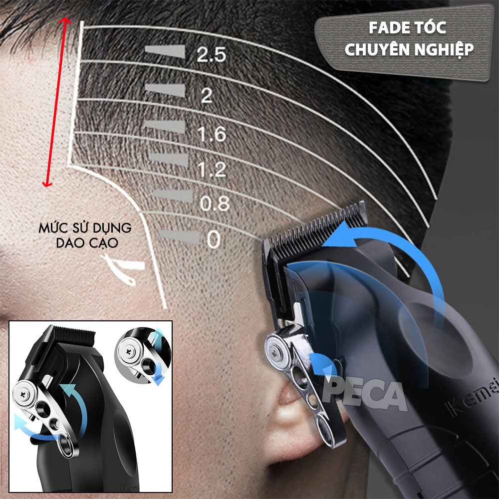 Mô tả Tông đơ cắt tóc chuyên nghiệp Kemei KM-2296 lưỡi cắt mạ carbon công suất mạnh mẽ 5W pin khỏe lithium - Chính hãng - 7