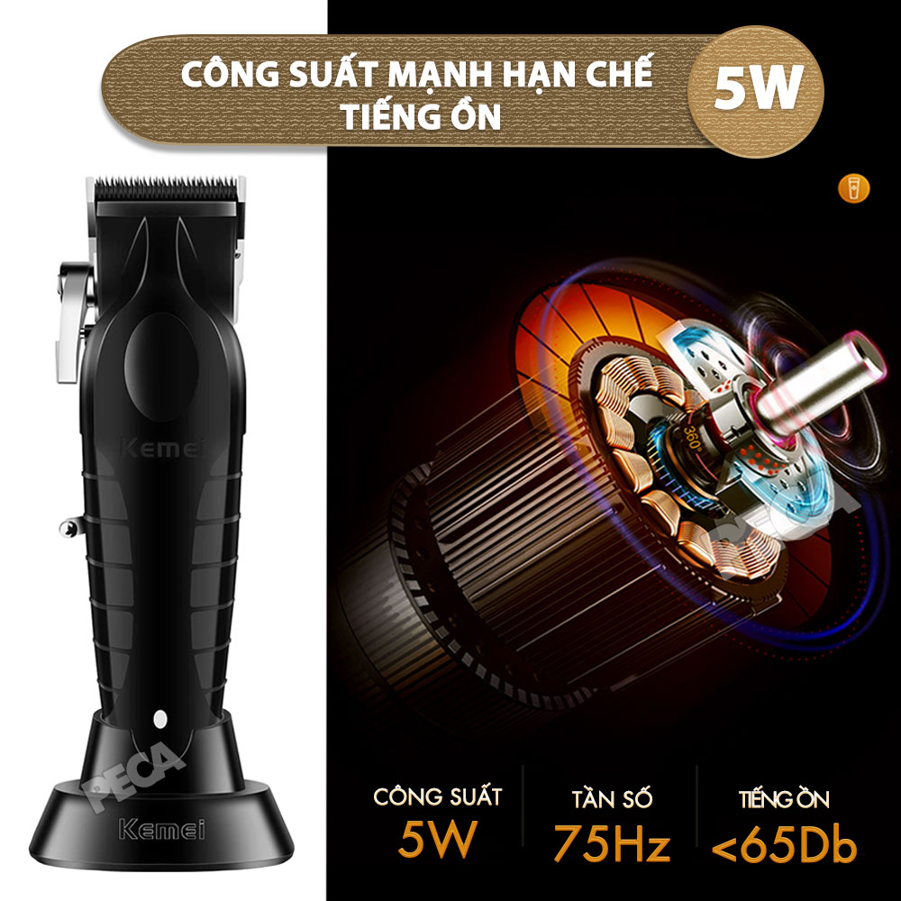 Mô tả Tông đơ cắt tóc chuyên nghiệp Kemei KM-2296 lưỡi cắt mạ carbon công suất mạnh mẽ 5W pin khỏe lithium - Chính hãng - 9