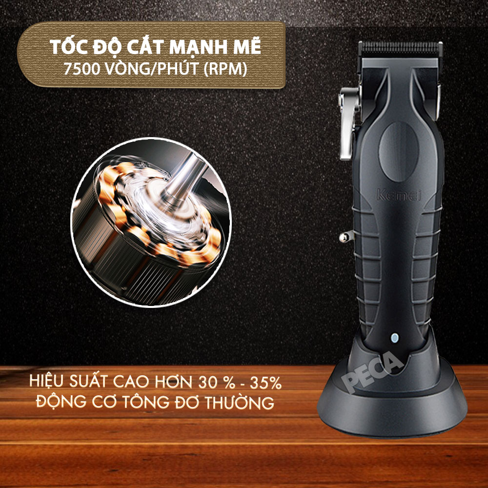Mô tả Tông đơ cắt tóc chuyên nghiệp Kemei KM-2296 lưỡi cắt mạ carbon công suất mạnh mẽ 5W pin khỏe lithium - Chính hãng - 10