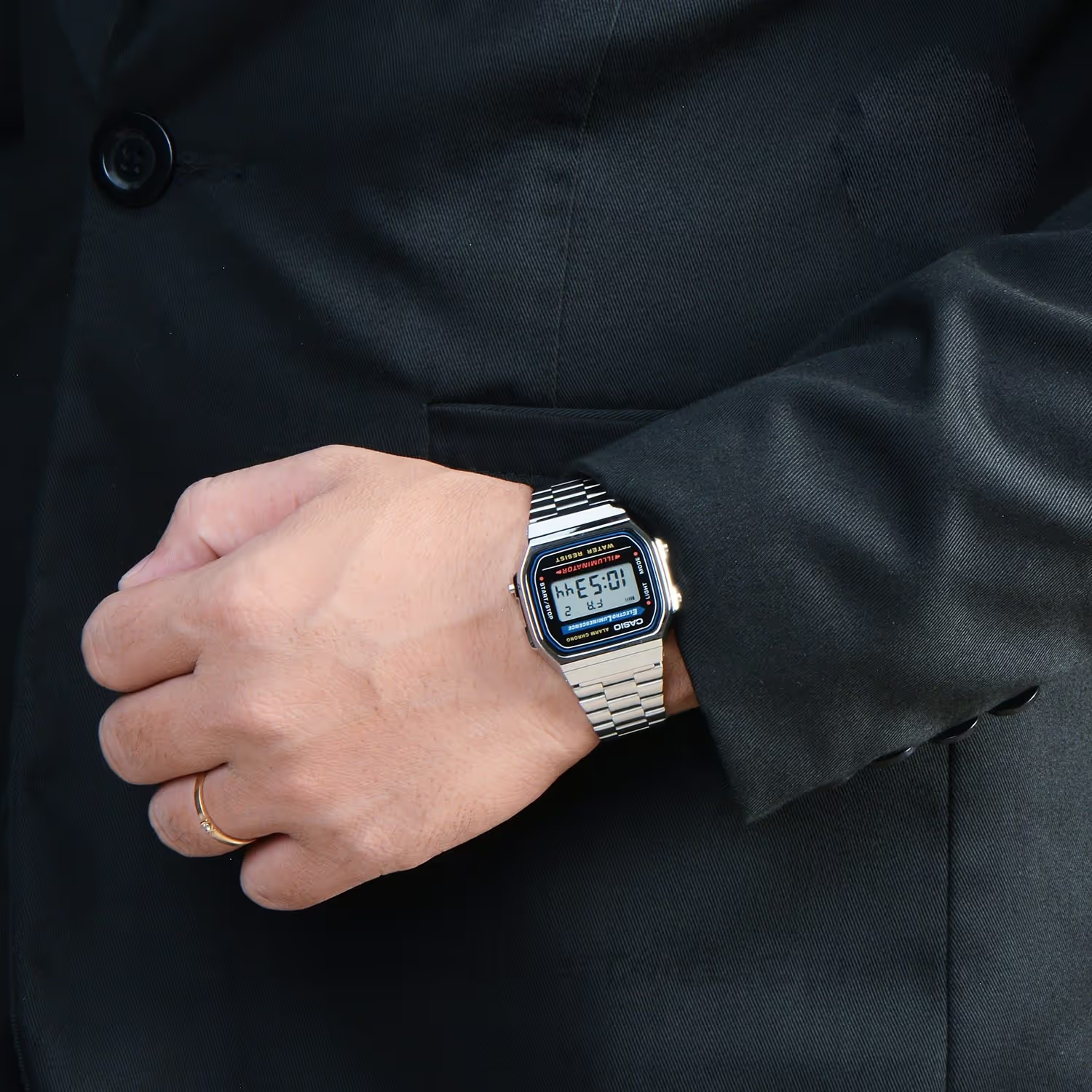 Mô tả Đồng Hồ Casio Nam Điện Tử A168WA-1WDF Mặt Vuông Dây Kim Loại Chính Hãng - 1