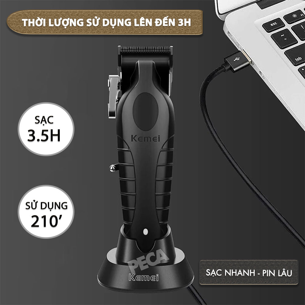 Mô tả Tông đơ cắt tóc chuyên nghiệp Kemei KM-2296 lưỡi cắt mạ carbon công suất mạnh mẽ 5W pin khỏe lithium - Chính hãng - 11