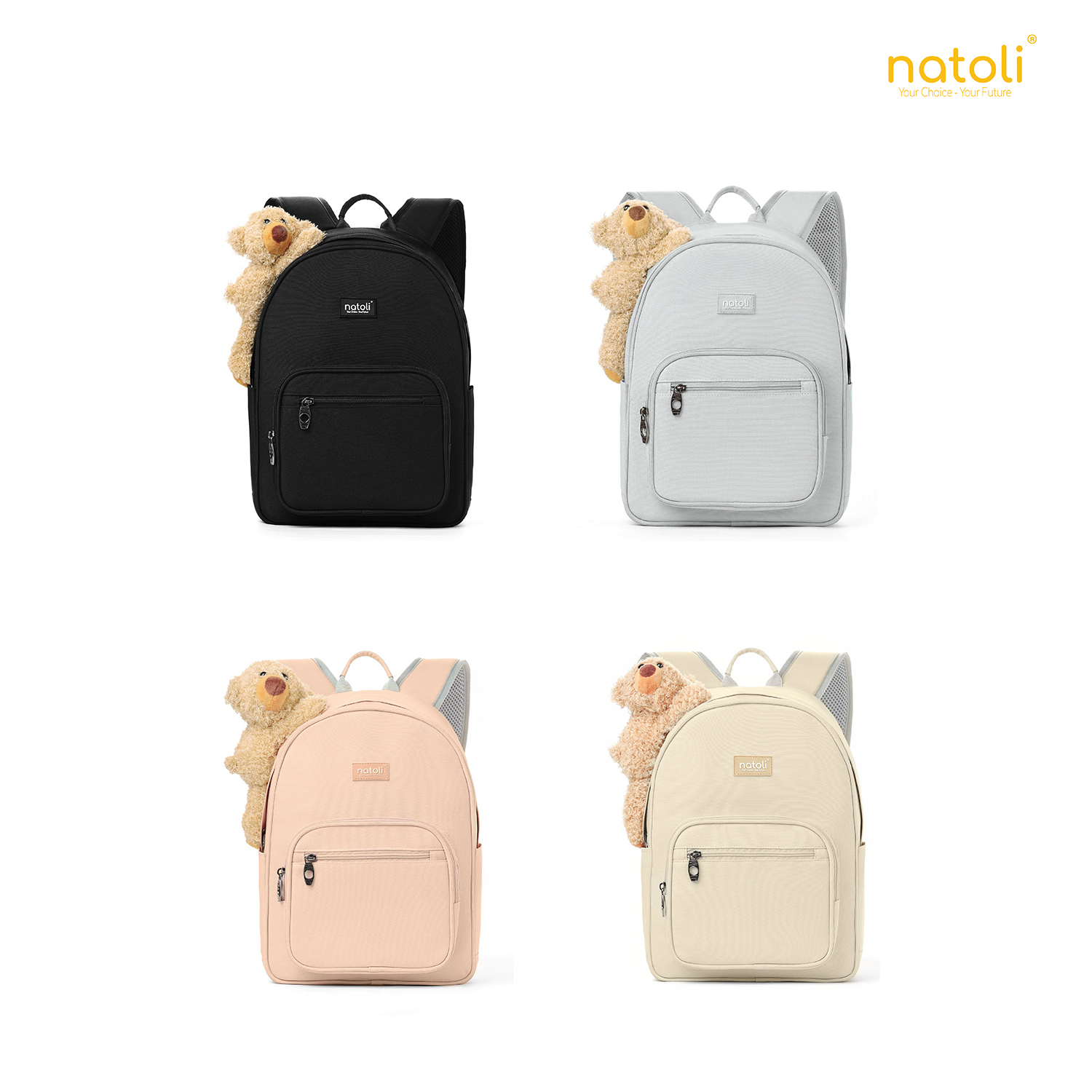 Mô tả Balo nữ thời trang gấu bông NATOLI cute, hàn quốc, đi học, nhiều ngăn BST Dreamy Teddy Bear School Backpack B16 - 3