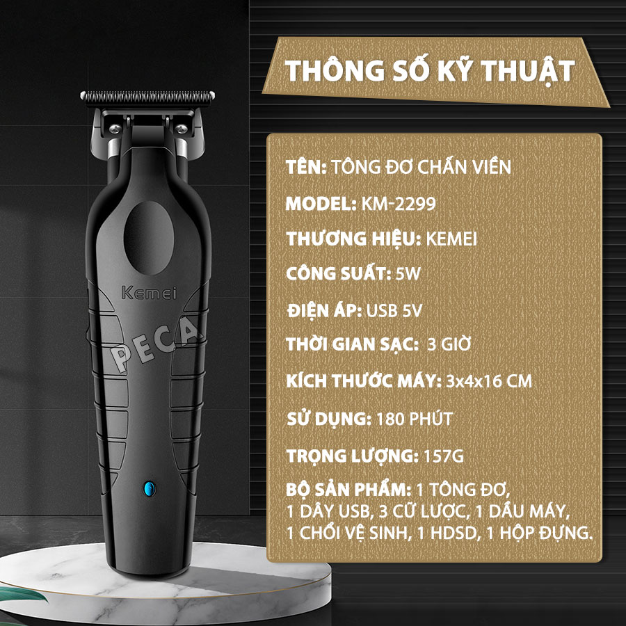 Mô tả Tông đơ chấn viền Kemei KM-2299 lưỡi cắt mạ carbon cao cấp công suất 5W - Chính hãng - 12