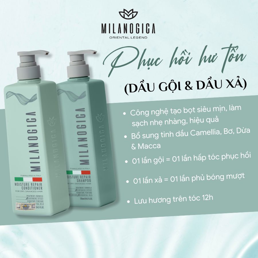 Mô tả Combo Dầu Gội & Xả hương nước hoa Milanogica 355ml Phục hồi hư tổn, Gỉảm gàu sạch ngứa da đầu - 1
