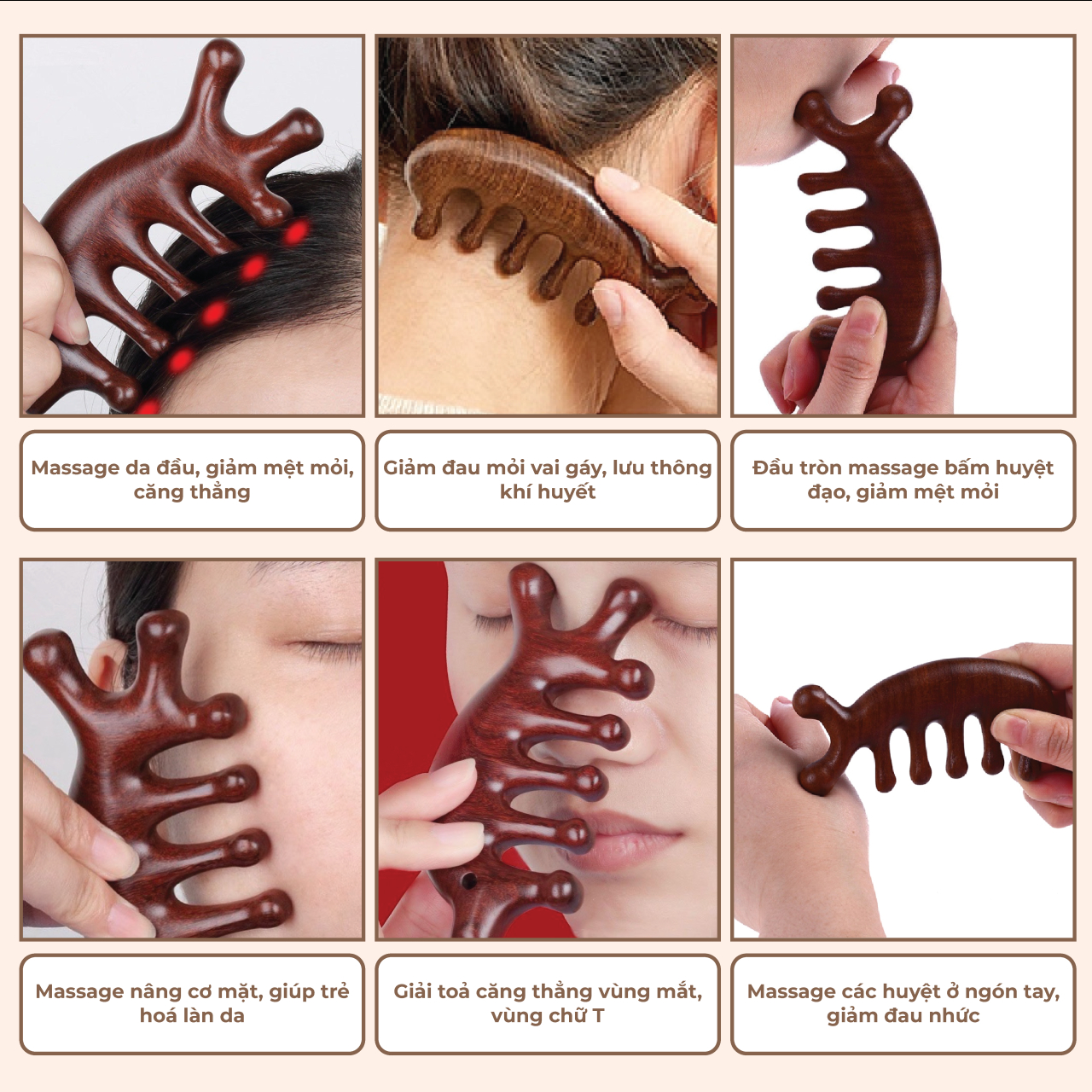 Mô tả Lược Gỗ Đàn Hương Cá Heo VƯỜN THẢO MỘC massage cổ vai gáy giảm đau và căng thẳng thư giãn dành cho cả nam và nữ - 1