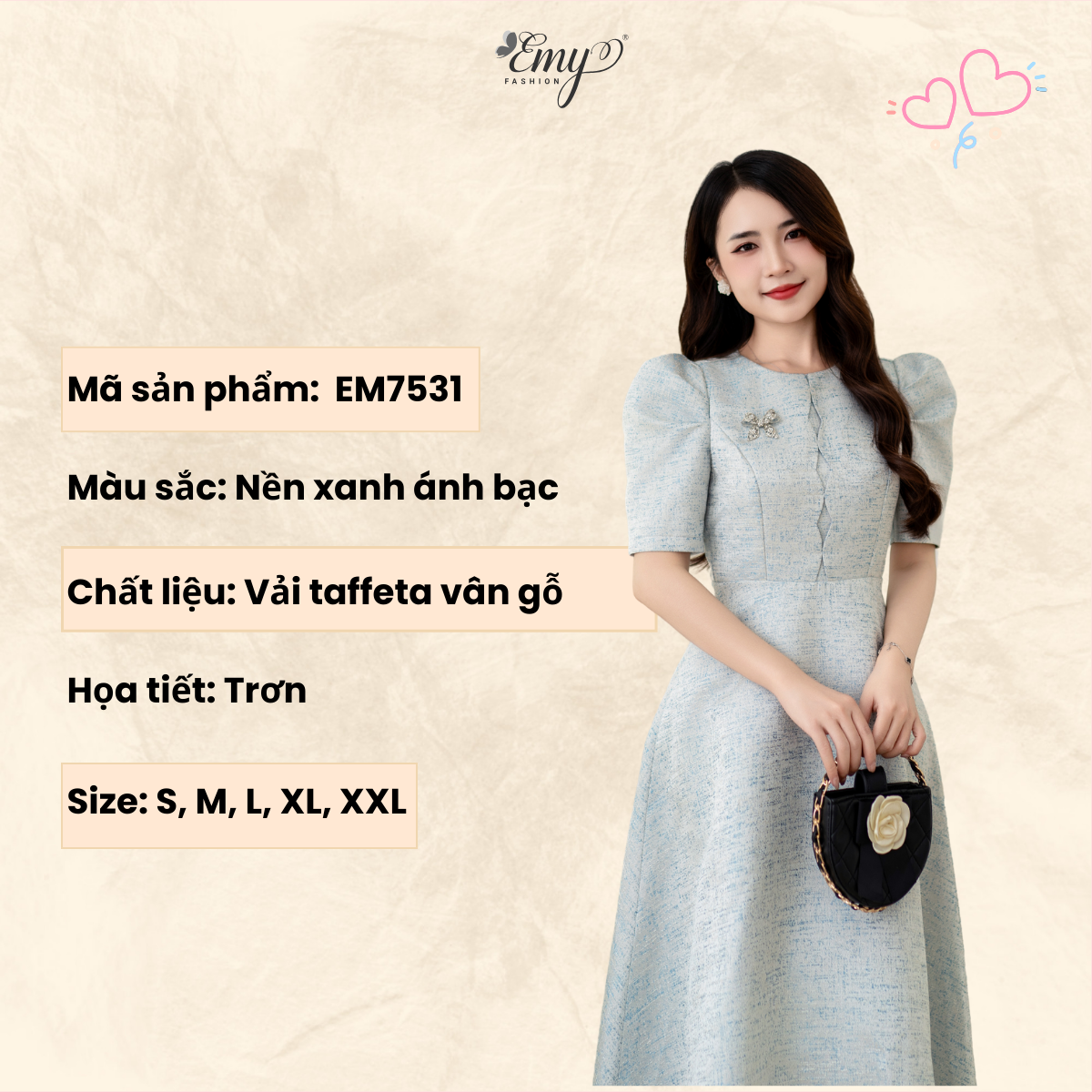 Mô tả Đầm Công Sở EMY Cao Cấp Thời Trang Thanh Lịch EM7531 Dáng Xòe Cổ Tròn Tay Ngắn Vải Taffeta Nền Xanh - 1