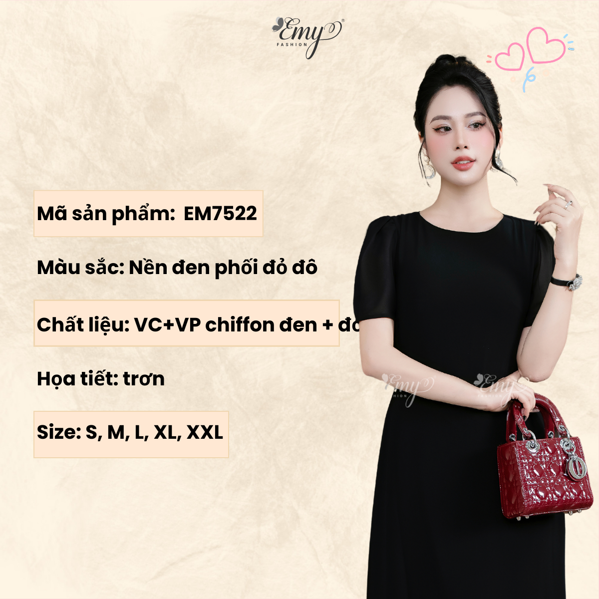 Mô tả Đầm Dự Tiệc EMY Thời Trang Nữ Trung Niên Cao Cấp EM7522 Tay Ngắn Dáng Suông Xòe Cổ Tròn Sang Trọng - 1