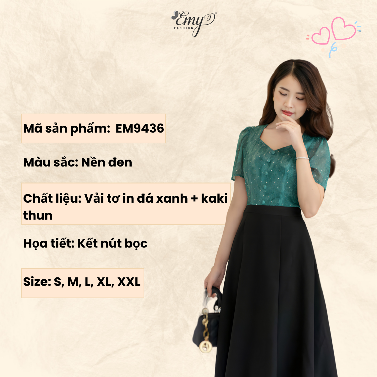 Mô tả Đầm Công Sở EMY Cao Cấp EM9436 Dáng Xoè Sang Trọng, Thiết Kế Dự Tiệc Cổ Lục Giác Vải Tơ Kaki Xếp Ply Phối Đen Xanh - 1