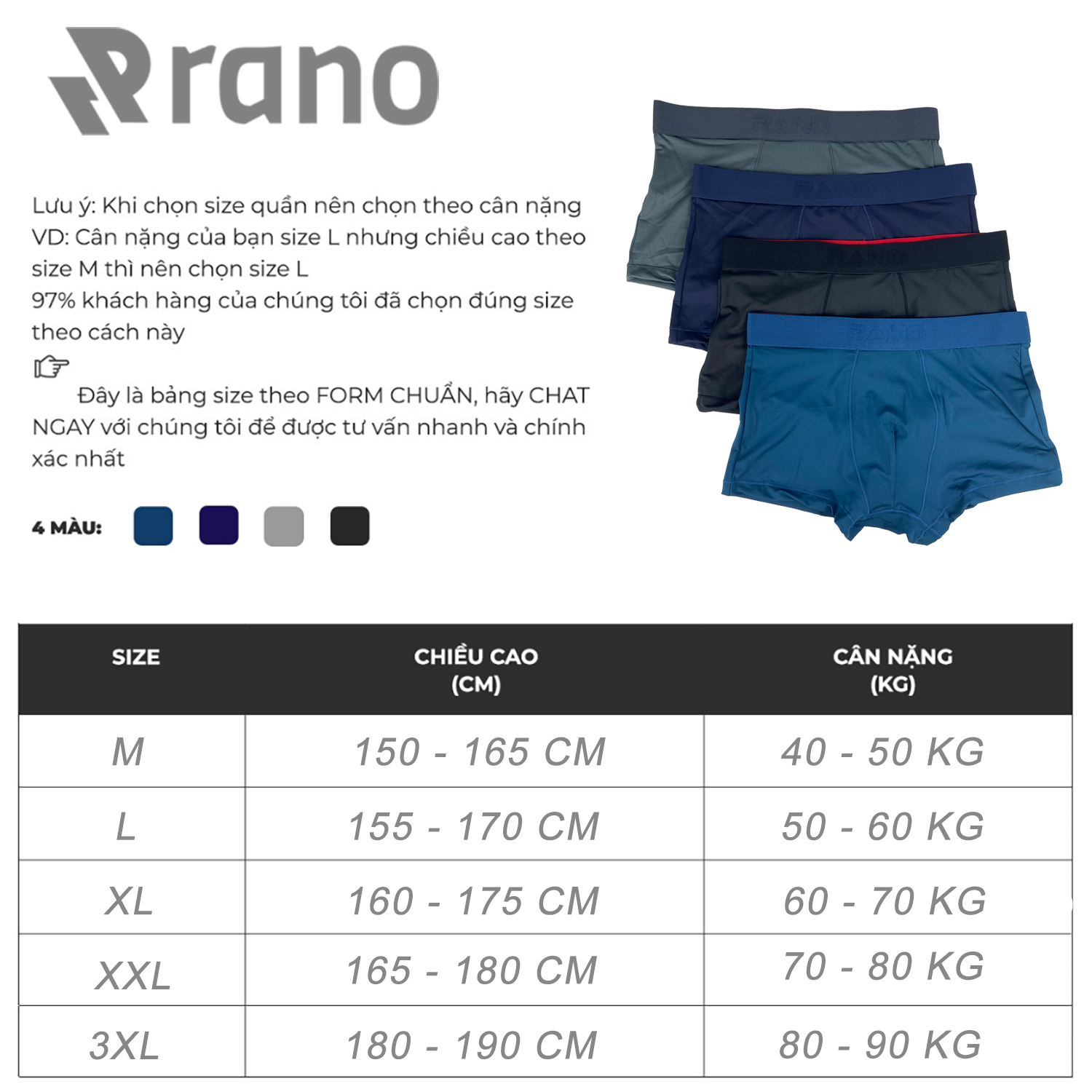 Mô tả Combo 5 quần lót nam đùi boxer RANO vải thun lạnh mềm mại cao cấp co dãn 4 chiều thoáng khí cạp lưng to 3.5cm - 1