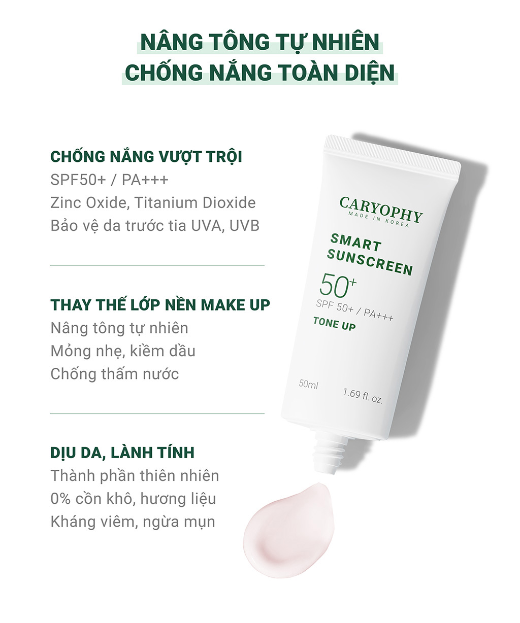 Mô tả Kem chống nắng Caryophy Sunscreen Tone Up Hàn Quốc SPF50+/PA+++ nâng tone ngừa mụn kiềm dầu 50ML - 2