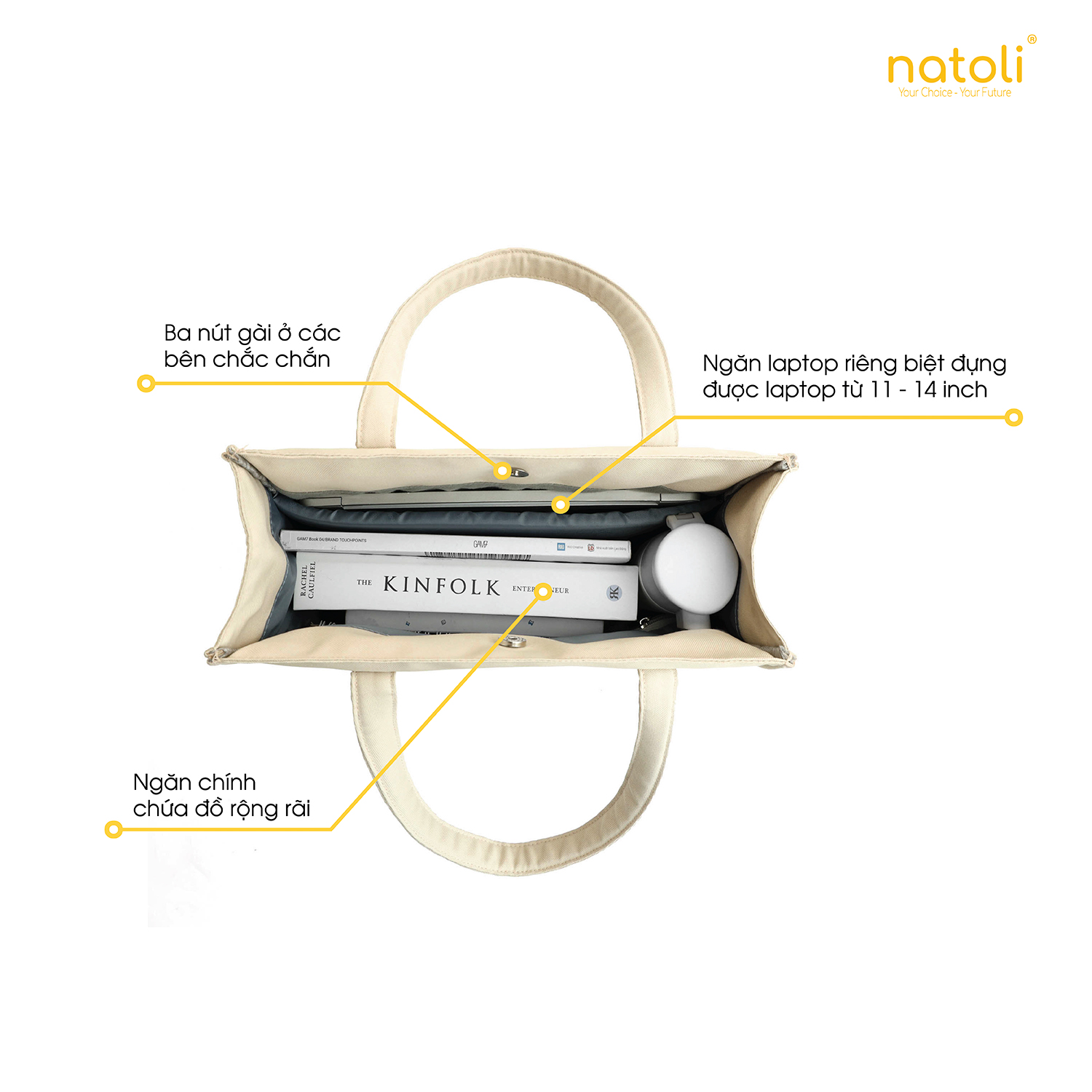 Chi tiết bên trong túi tote NATOLI