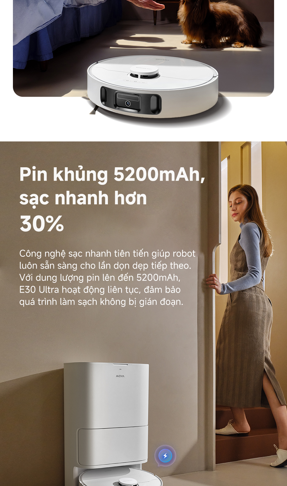 Mô tả Robot hút bụi lau nhà tự làm sạch đa năng Mova E30 Ultra - Hàng chính hãng - Bảo hành 12 tháng - 12